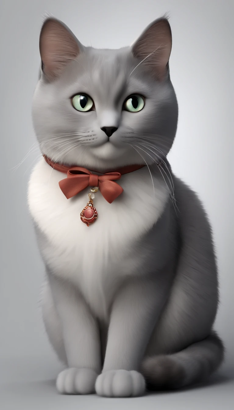 Cute gray cat, looking at the camera, Tamagoji style, Mochi style, 3d style, 10, 10, hard disk, Clear background, chibi style