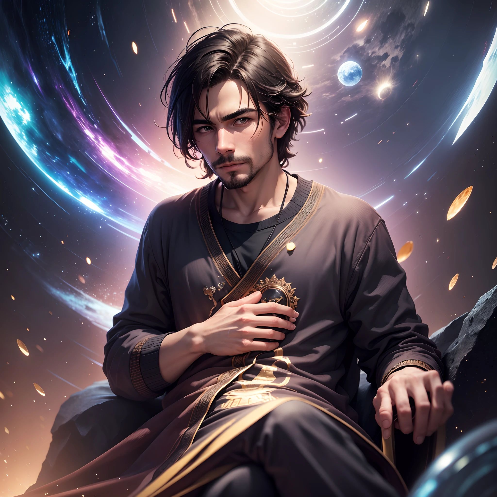 A man sitting at the front page that closes universes