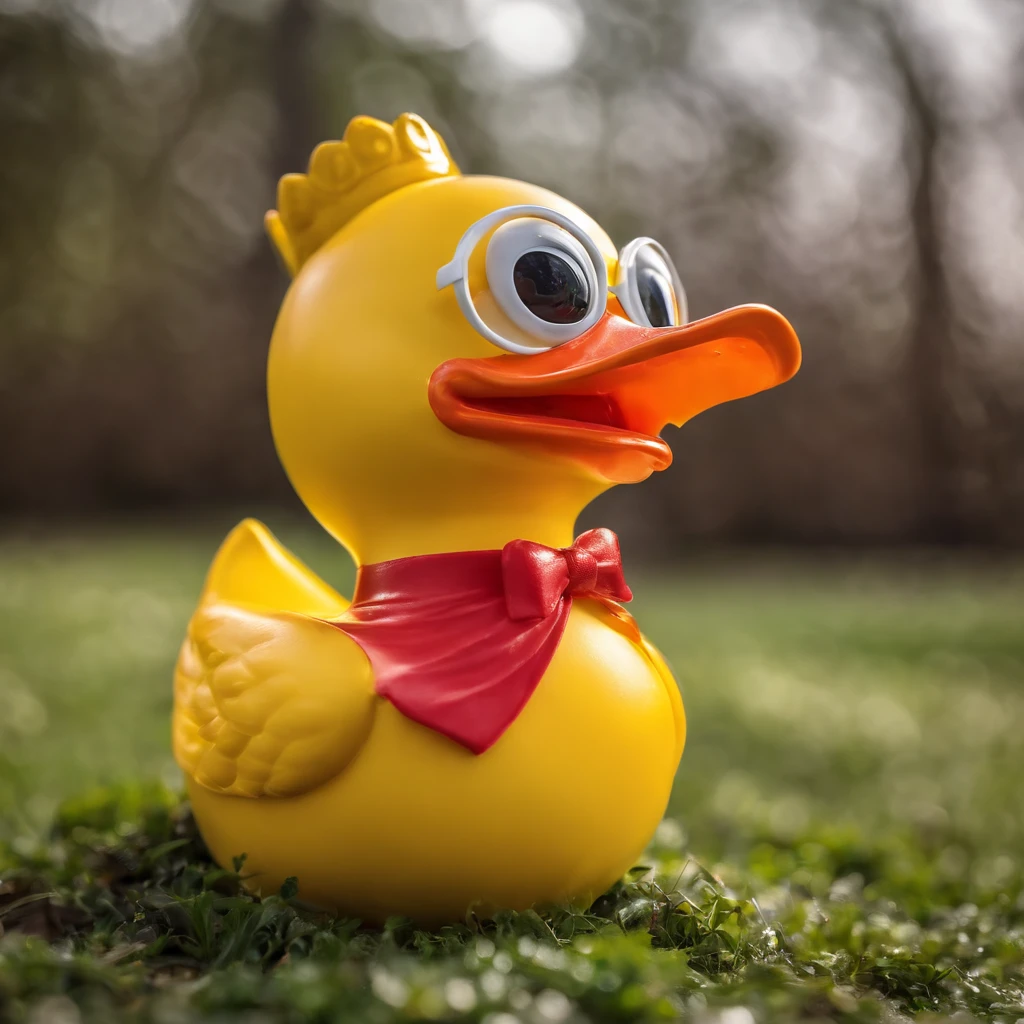 Rubber duck,amarelo,Big yellow duck toy,With sunglasses,high high quality,8K,Many details,closeup cleavage,photography of