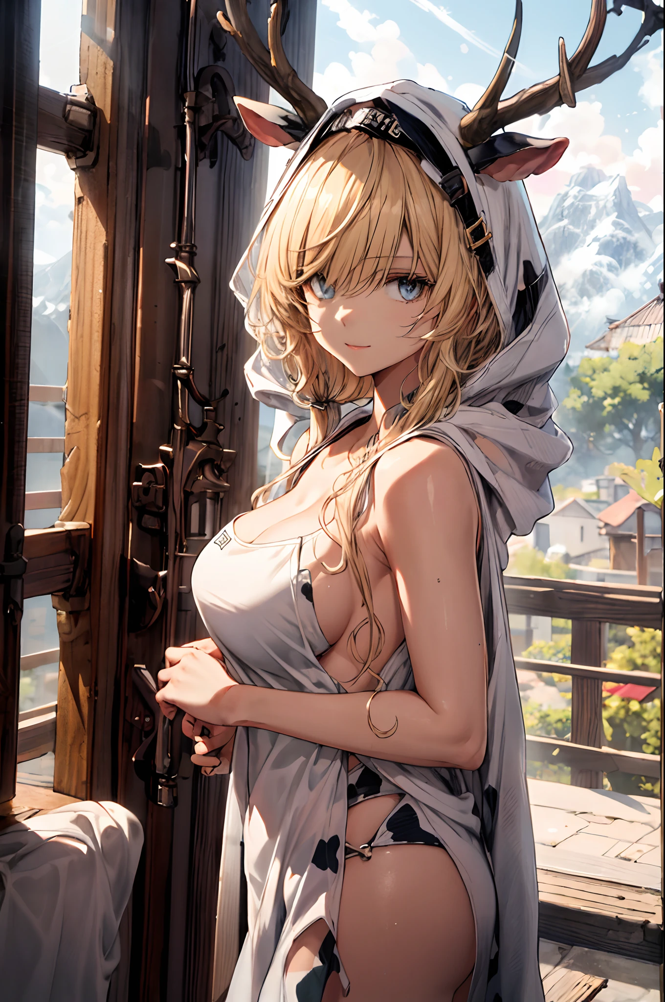 A high resolution、
One beautiful young woman、
(Soft saturation:1.3)、(light-skinned:1.2)、
(Ultra detailed backgrounds、细致背景)、bokeh dof、
sunder,Portrait of smiling girl。When viewed from the front、the composition is symmetrical。
Look straight at you with serious eyes、sunder
(Towel packaging)、(Towel packaging)、middlebreast、
outside of house、Uncharted、Skysky、rays of sunshine、Hot spring resort、mountain scene、
strong lights、Frontlighting、
(:1.3)、(cow boy shot:1.2)、break
Angle from the front、
looking at viewert、
dynamicposes、
sentado na praia