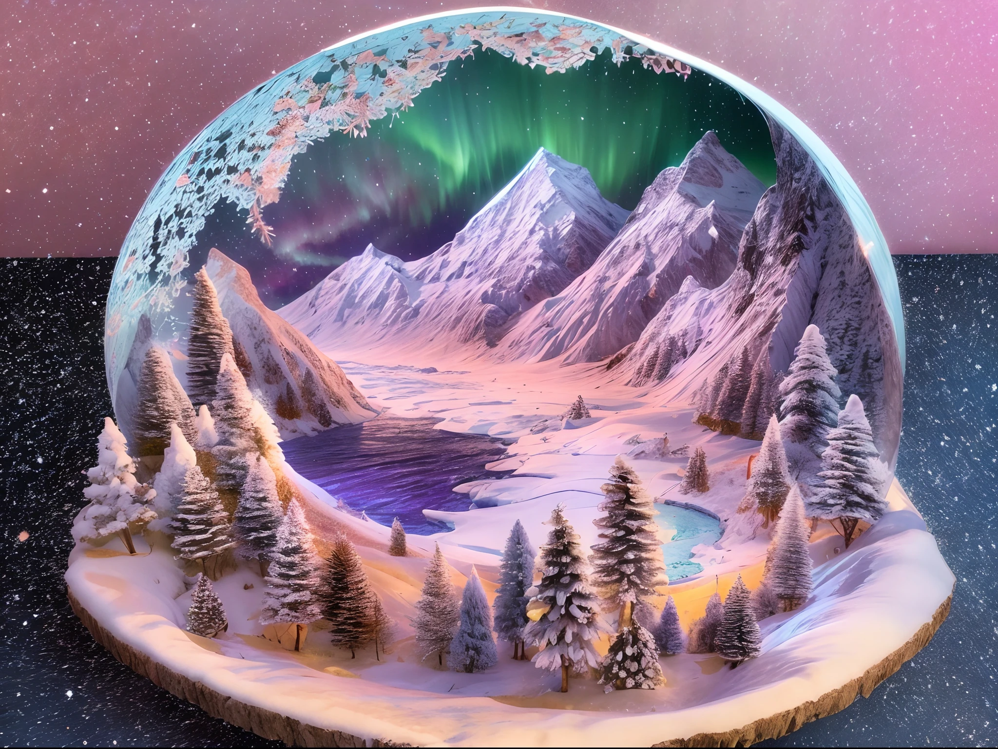 (popup book:1.5),(Alpine snow-capped mountains,European landscape,Snow-capped mountain scenery,snowy peak,mountain ranges,Winters,snowflower,Ice Lake,Rime,Pine,Icicles,ice - carving,Ice,Frozen soil,Chill,aurora borealis,The sky close to the spiral galaxy,Sunrise, Color explosion,),(plethora of colors,Best quality,the detail,tmasterpiece,folk art,Cinematic lighting effects,4K,Chiaroscuro)