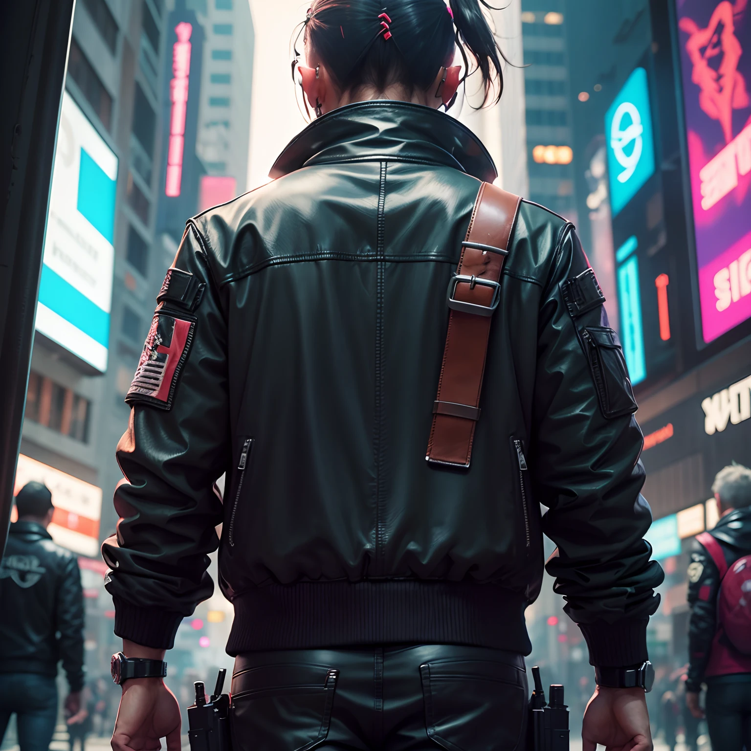 Cyberpunk Demon Jacket Back View Mercenary Gun