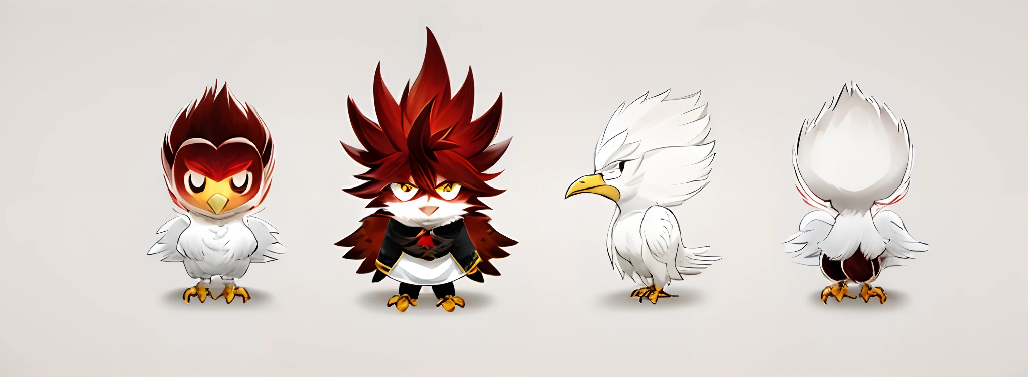 Three different sketches of a bird，Has a very large beak, illustration of an angry rooster, The background is white, inspired by Sugimura Jihei, White background!!!!!!!!!!, Gryphon, background is white, background is white and blank, harpy, angemon l sitting at the thrown, ''wallpaper of a phoenix resting, baki style, kenku