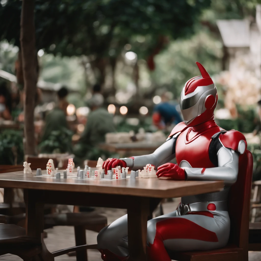 First perspective,Ultraman sat opposite,Play mahjong,BBQ in hand
