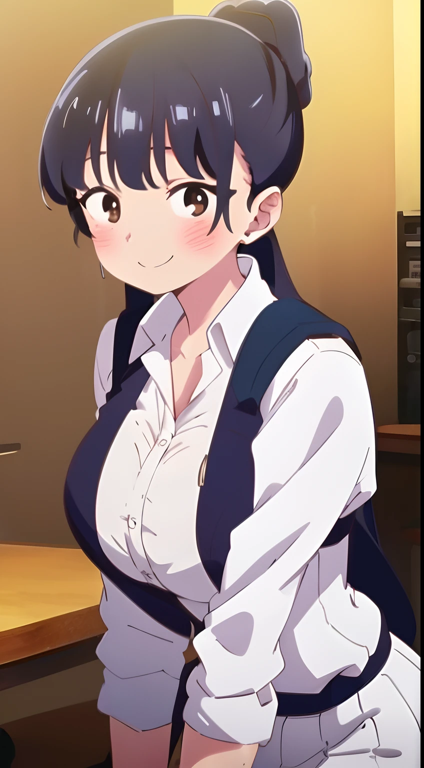 1 girl, hair tied up, Big Breasts, Sexy body, Full body, Happy smiling, Wearing a school uniforms