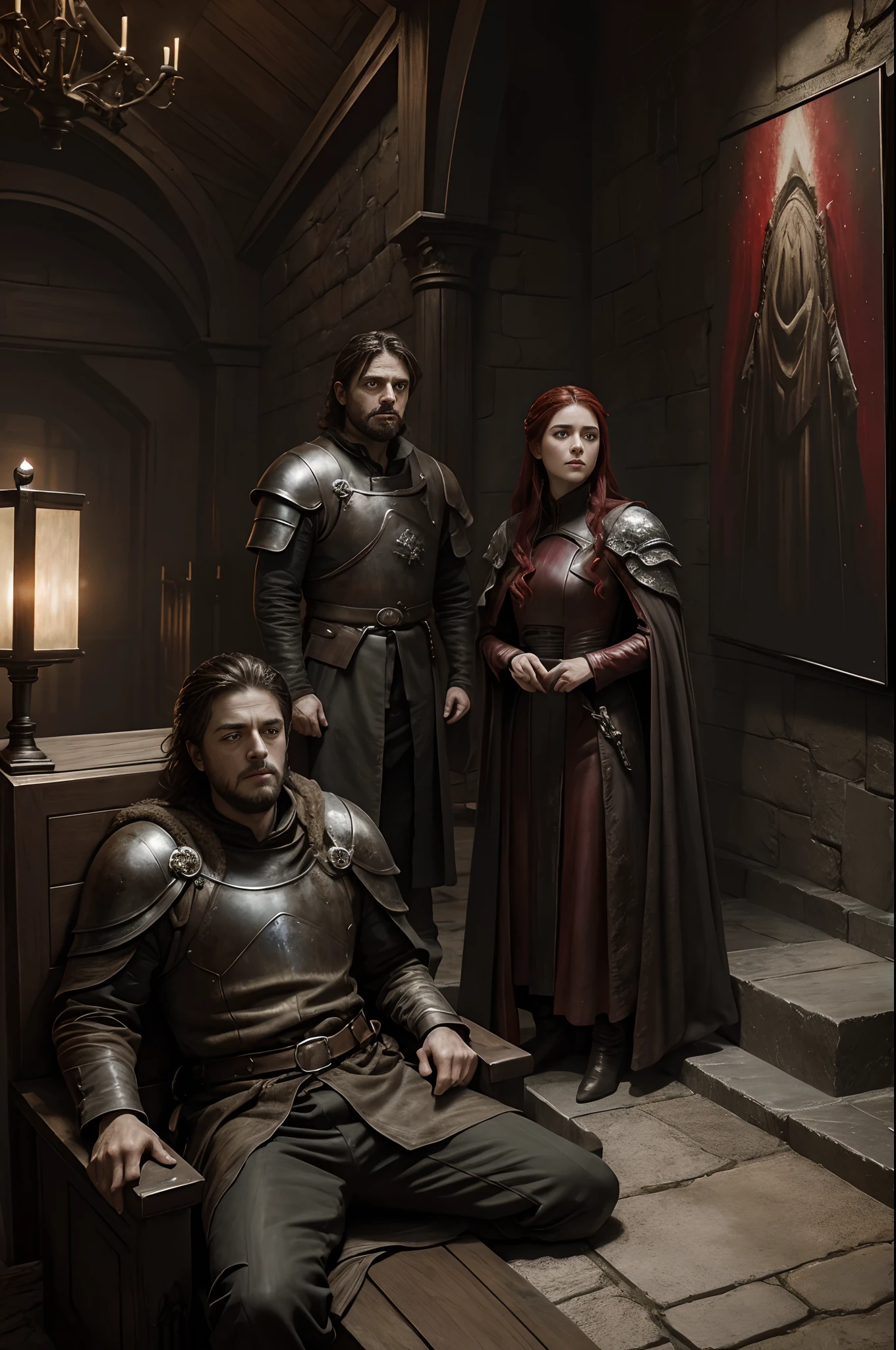 (Sci-fi fantasy), (Masterpiece), (professional oil painting) (best quality), (8k resolution), red wedding, Game of thrones, Stark family, blood, slaughter, death bodies, Rob stark