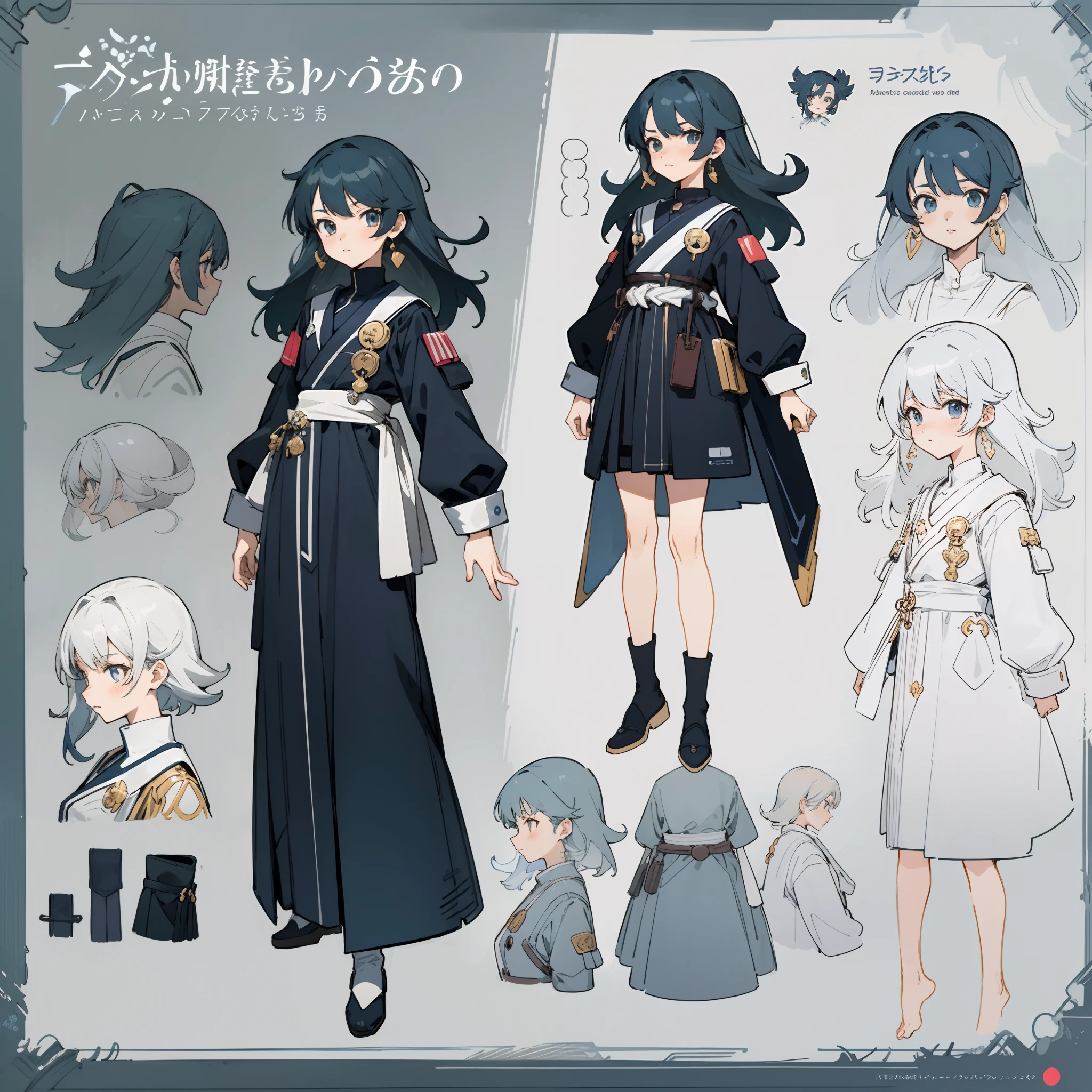 anime - style image of a character with a variety of hair and accessories, anime set style, anime character reference sheet, fantasy uniform, flat anime style, anime full body illustration, full_body!!, complete detailed body, extra detailed body, anime vtuber full body model, soft anime illustration, anime style character, clean detailed anime style,