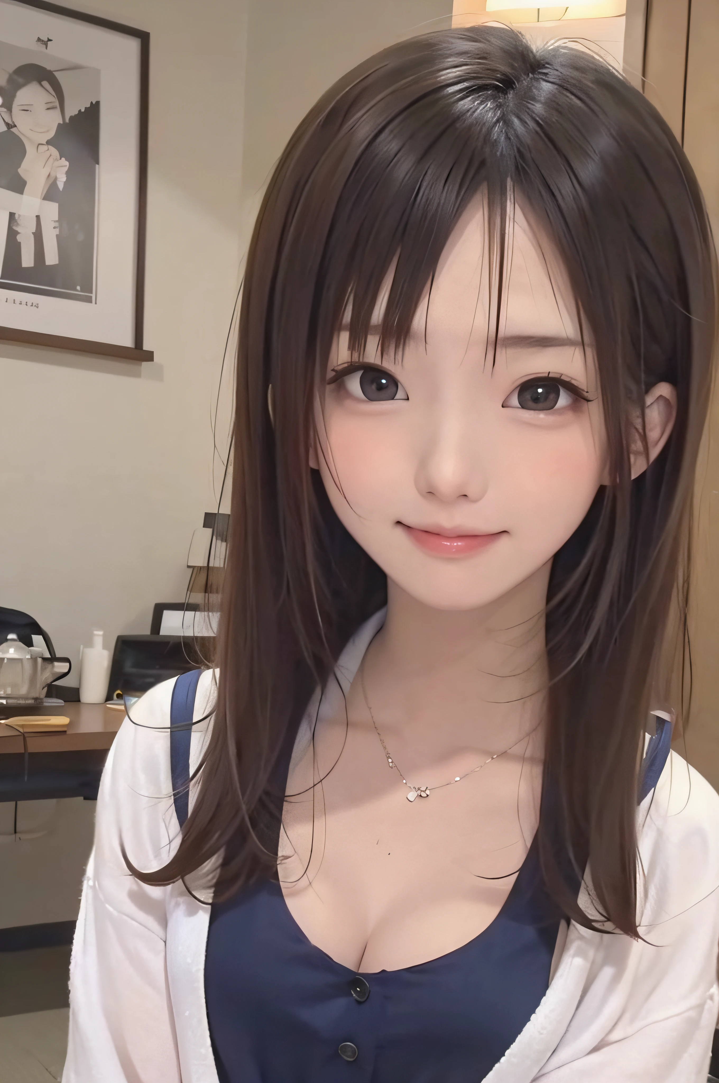 (profile、Facing to the side)、ars、brown haired、beautidful eyes、real looking skin、hi-school girl、soio、small tits、(8K、​masterpiece、top-quality、ighly detailed、The ultra-detailliert)、Beautie、cute little、japanes、Idol、a smile、ssmile、Close-up portrait、Healthy face、(reallistic、Photorealsitic)、