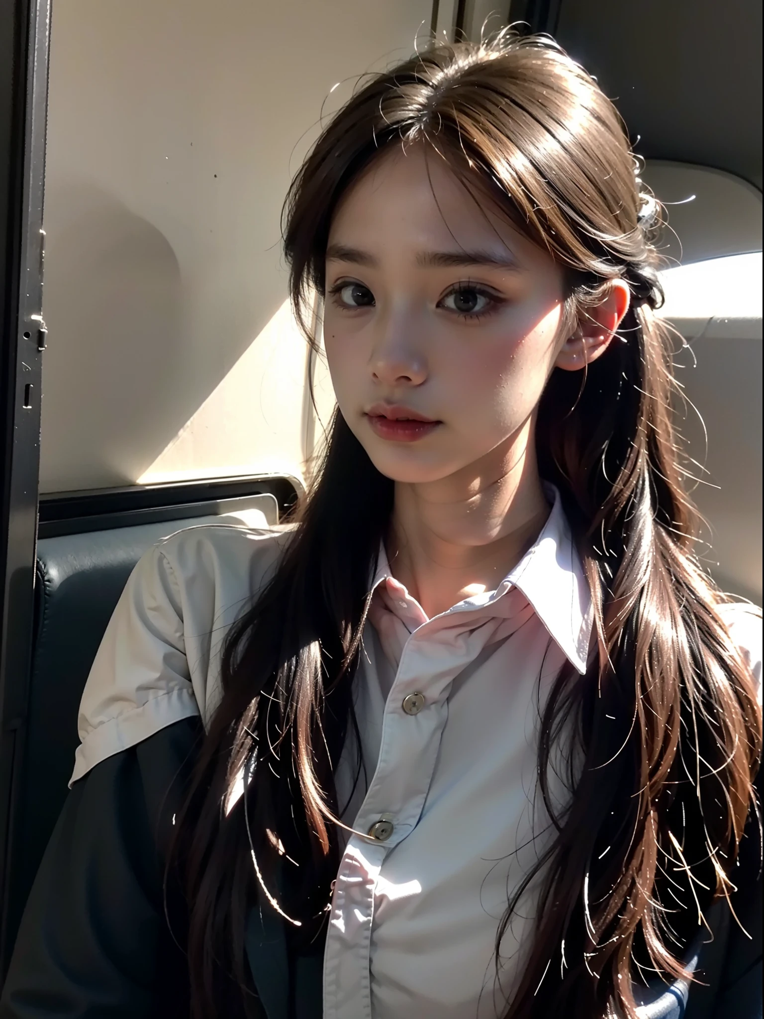 best qualtiy，（RAW photos：1.2），（tmasterpiece：1.4），（realisticlying：1.4），（A high resolution：1.4），1girll，facelight，depth of fields，Flight attendants，intricately details，8K，The is very detailed，Epic background，Photography,  extreme detailed details,