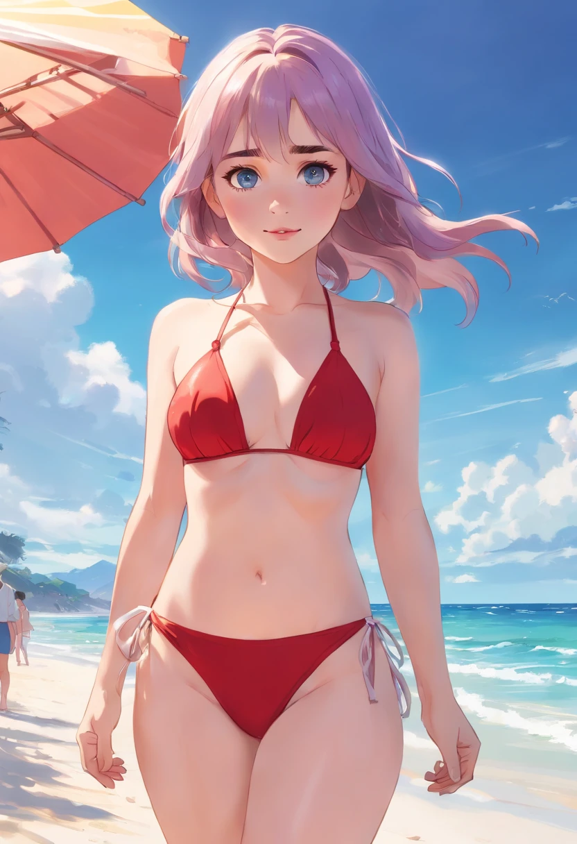 Emilia Clarke in the beach,red bikini, big breast, masterpiece, realistic