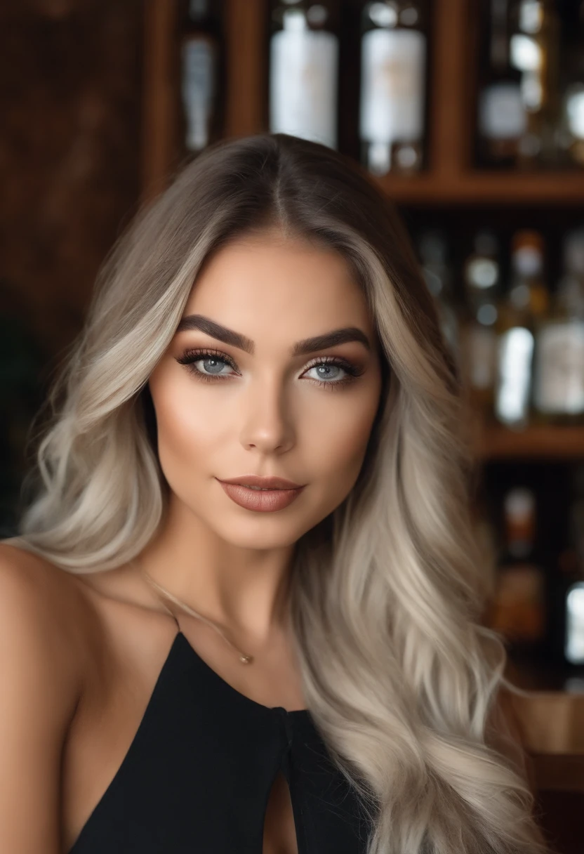 mulher com regata e calcinha combinando, com olhos azuis, Retrato Sophie Mudd, Retrato de Corinna Kopf, cabelos loiros e olhos grandes, selfie de uma jovem mulher, ohne maquiagem, em um bar, Maquiagem natural, Look directly at the camera, Rosto com Artgram, dezentes Maquiagem, Great full body photo, no quarto, Seios grandes, louro