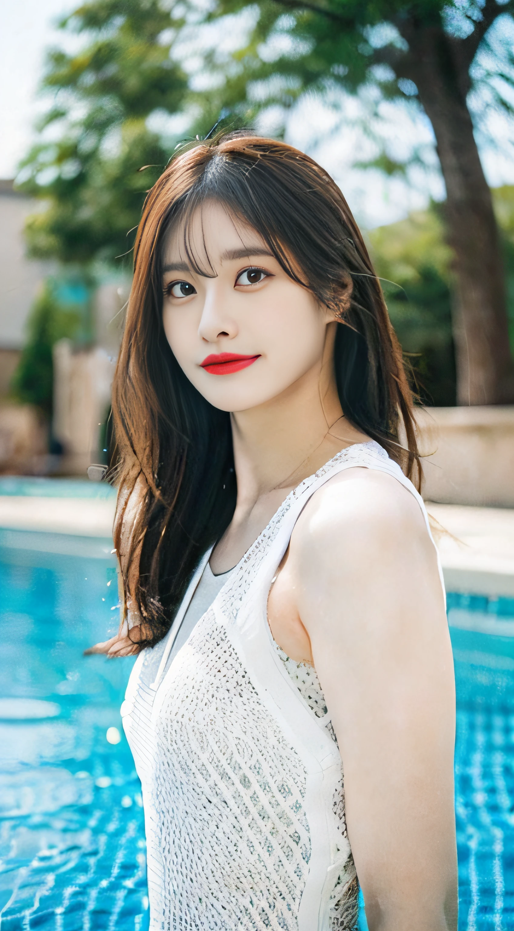(NSFW:1.5), (NSFW:1.5), NSFW, SFW、Raw photography、top-quality、​masterpiece:1.2)、32K、ultra res、fully body photo、Composition from the knee up:2.0、body facing forward:2.0、Full body portrait、rialistic photo、((White very rough fishnet swimsuit:1.6))、(see -through:1.3)、(Strapless Bras)、(place々Swimsuit with holes)、(realisitic、Photorealsitic:1.37)、超A high resolution、depth of fields、Soft lighting、​masterpiece、ultra-detailliert、pylons、(8k、Raw photography、top-quality、​masterpiece:1.2)、32K、ultra res、rialistic photo、(realisitic、Photorealsitic:1.37)、超A high resolution、depth of fields、​masterpiece、ultra-detailliert、fully body photo、1girl in、独奏、in poolside、Slender Abs、flat breast、small tits、Bust 70 cm、Hip 82 cm、Slender body、((big breasts thin waist))、The crotch is clear、nudde、Long hair swaying in the wind、tiny chest、small  hip、Model grade ratio、Vibrant poses、Super cute full body photo、1girl in、is standing、in poolside、Slender Abs、((Waist 52 cm、flat breast、small tits、Bust 70 cm、Hip 82 cm、Slender body))、big breasts thin waist、tiny chest、small  hip、Model grade ratio、Vibrant poses、Super Cute