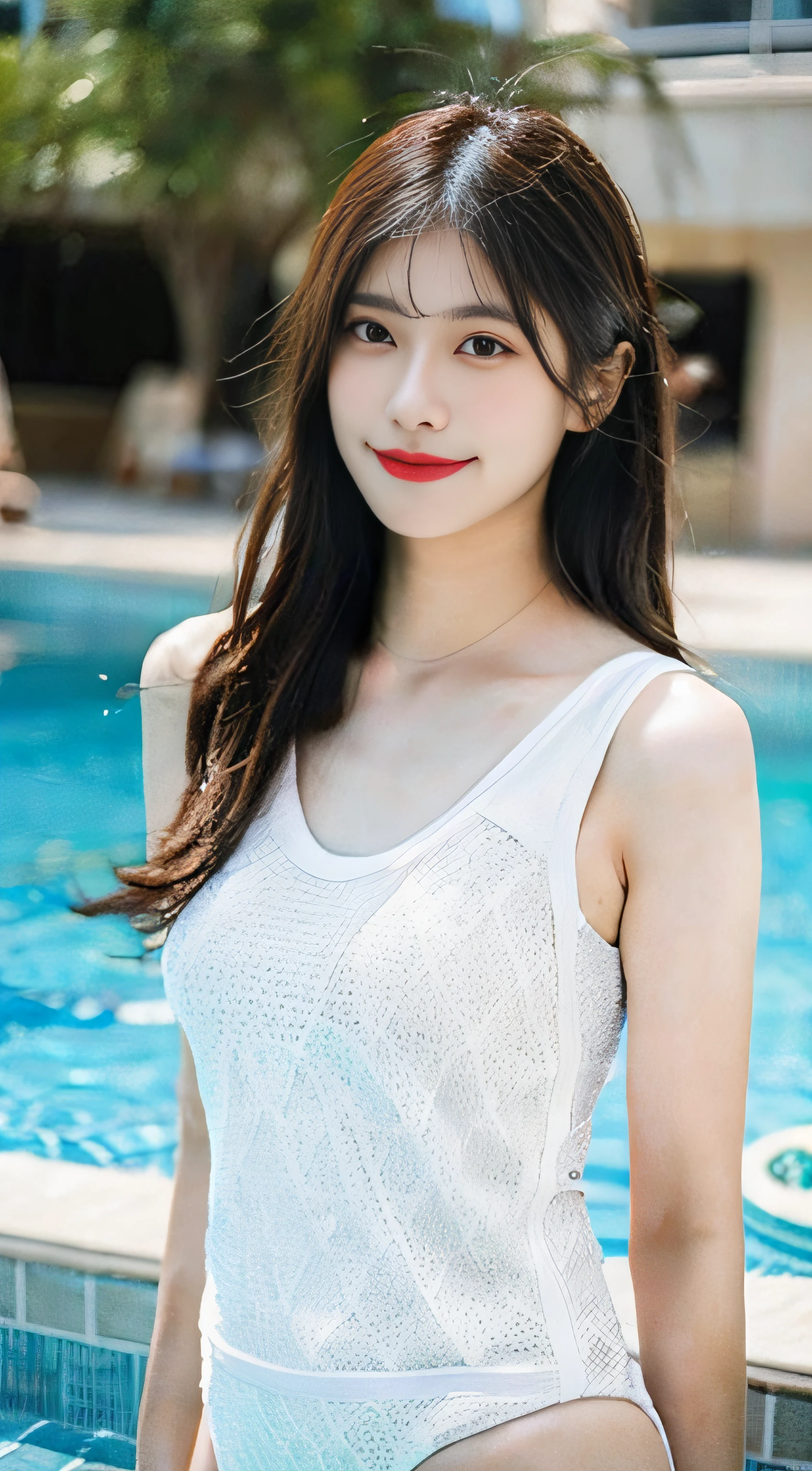 (NSFW:1.5), (NSFW:1.5), NSFW, SFW、Raw photography、top-quality、masterpiece:1.2)、32K、ultra res、fully body photo、Composition from the knee up:2.0、body facing forward:2.0、Full body portrait、rialistic photo、((White very rough fishnet swimsuit:1.6))、(see -through:1.3)、(Strapless Bras)、(place々Swimsuit with holes)、(realisitic、Photorealsitic:1.37)、超A high resolution、depth of fields、Soft lighting、masterpiece、ultra-detailliert、pylons、(8k、Raw photography、top-quality、masterpiece:1.2)、32K、ultra res、rialistic photo、(realisitic、Photorealsitic:1.37)、超A high resolution、depth of fields、masterpiece、ultra-detailliert、fully body photo、1girl in、独奏、in poolside、Slender Abs、flat breast、small tits、Bust 70 cm、Hip 82 cm、Slender body、((big breasts thin waist))、The crotch is clear、nudde、Long hair swaying in the wind、tiny chest、small hip、Model grade ratio、Vibrant poses、Super cute full body photo、1girl in、is standing、in poolside、Slender Abs、((Waist 52 cm、flat breast、small tits、Bust 70 cm、Hip 82 cm、Slender body))、big breasts thin waist、tiny chest、small hip、Model grade ratio、Vibrant poses、Super Cute