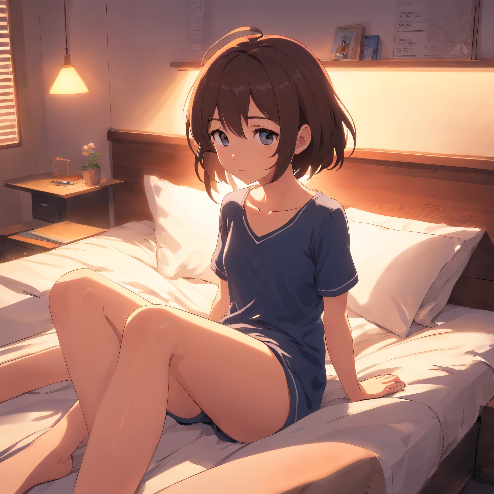 tmasterpiece,best qualtiy,cinematic Film still from,1girl, Young girls,Wearing a black slip dress,largeeyes,tall nose bridge,little mouth,with black curled hair,Long hair,Tall figure,Slender legs,sobu,Bedrooms,Lie down in bed,softlighting