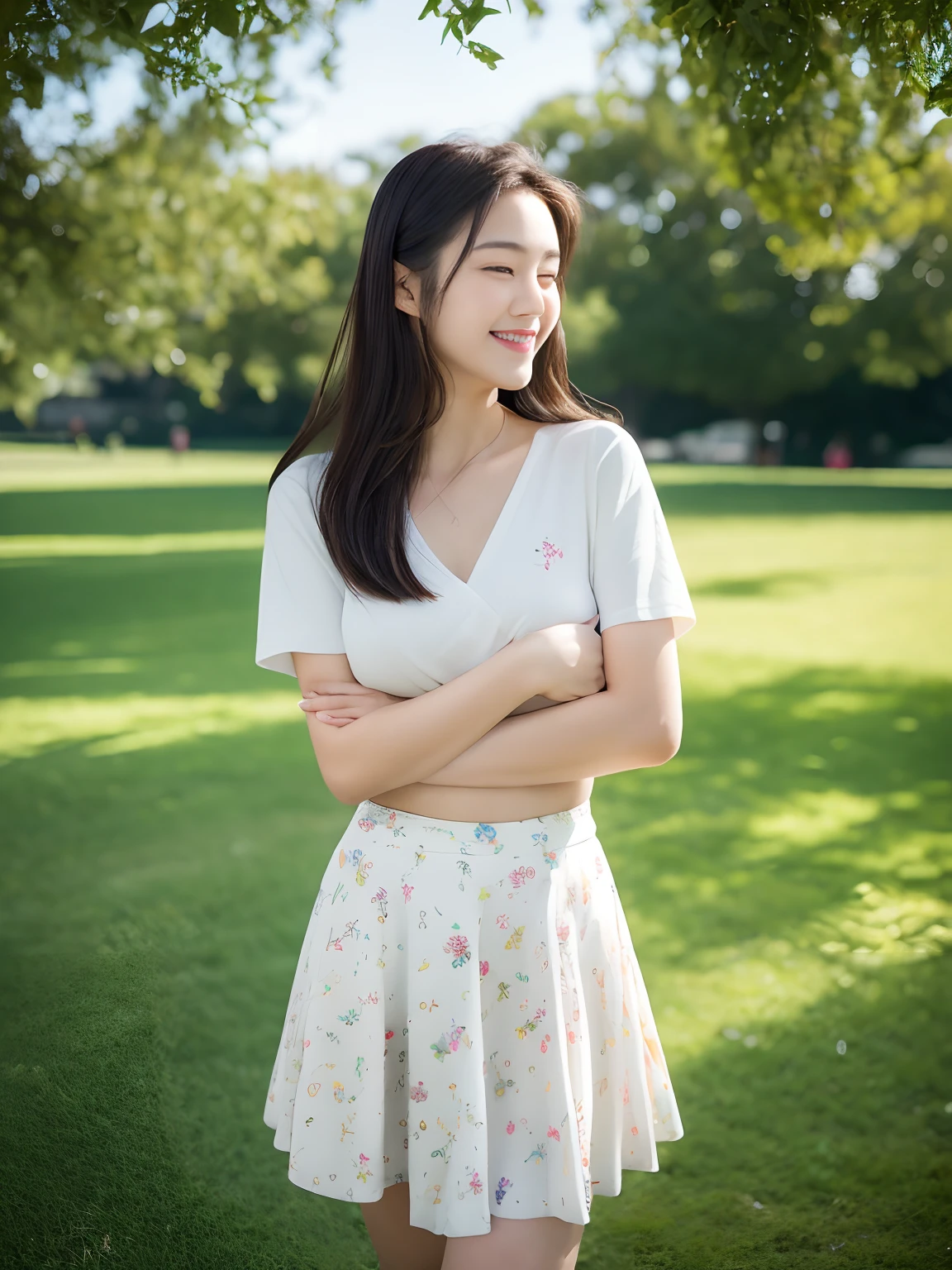 best qualtiy,tmasterpiece,超高分辨率,(真实感:1.4),RAW photogr,1girll,long whitr hair,Face Highlighting,Pure,Girly,Flushing,18yr old,18-year-old smiling female classmate,Pure,Innocent,(best qualtiy,8K,tmasterpiece:1.3),Goose egg face,being thin,largeeyes,long eyelasher,Exquisite(live-action realistic style),Star-like eyes,Ultimate face,Photorealistic light and shadow,Clear facial features,Milky white skin,Fair skin, highdetailskin, Realistic skin details, Visible Pore,(Super detail),(perfect bodies:1.1),long whitr hair,(dynamicposes),((Dynamic background((volumettic light:1.3)),huge tit(1:1.3),standing in grassy field,Short white floral skirt,school ground,Old building,Tall plane tree