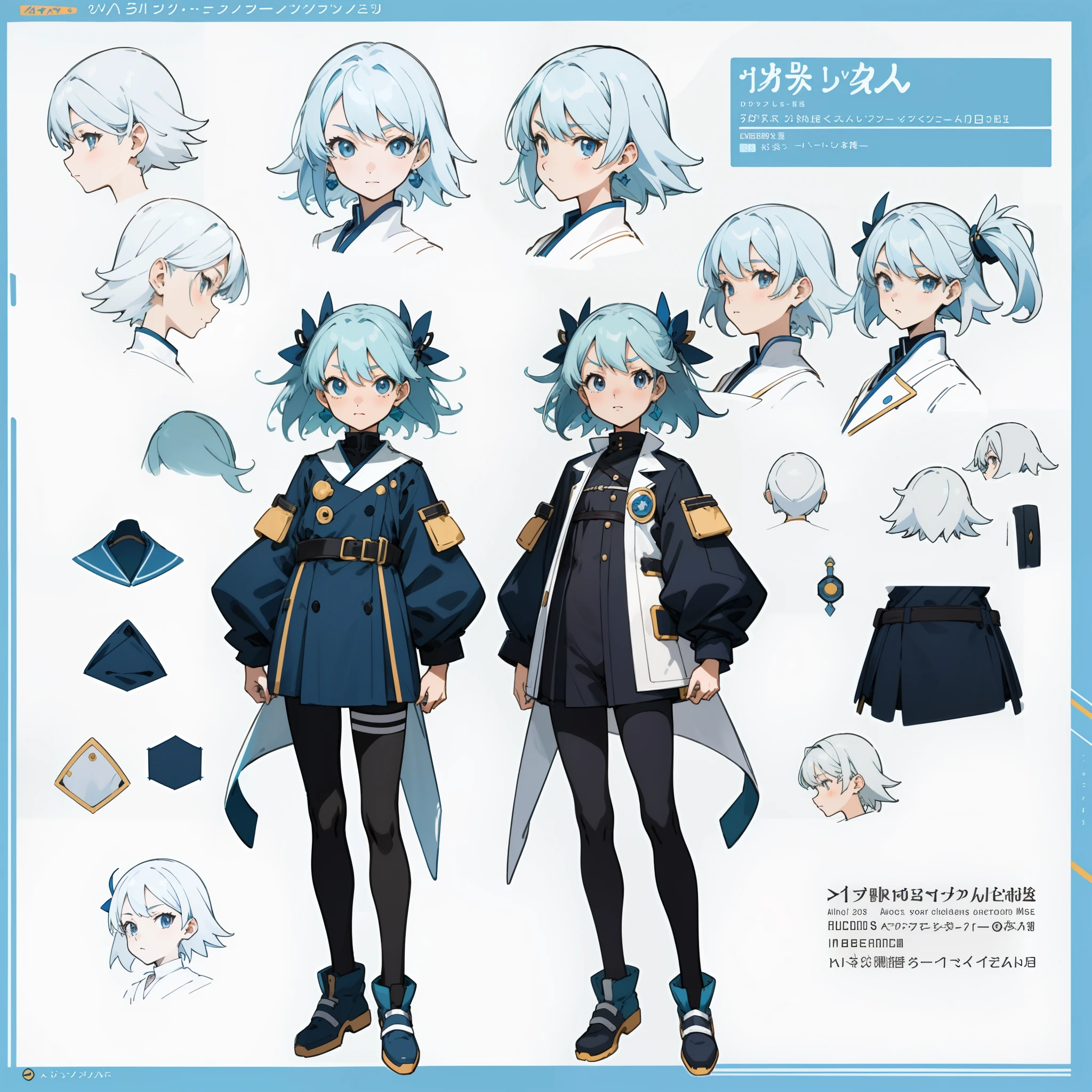 anime - style image of a character with a variety of hair and accessories, anime set style, anime character reference sheet, fantasy uniform, flat anime style, anime full body illustration, full_body!!, complete detailed body, extra detailed body, anime vtuber full body model, soft anime illustration, anime style character, clean detailed anime style,