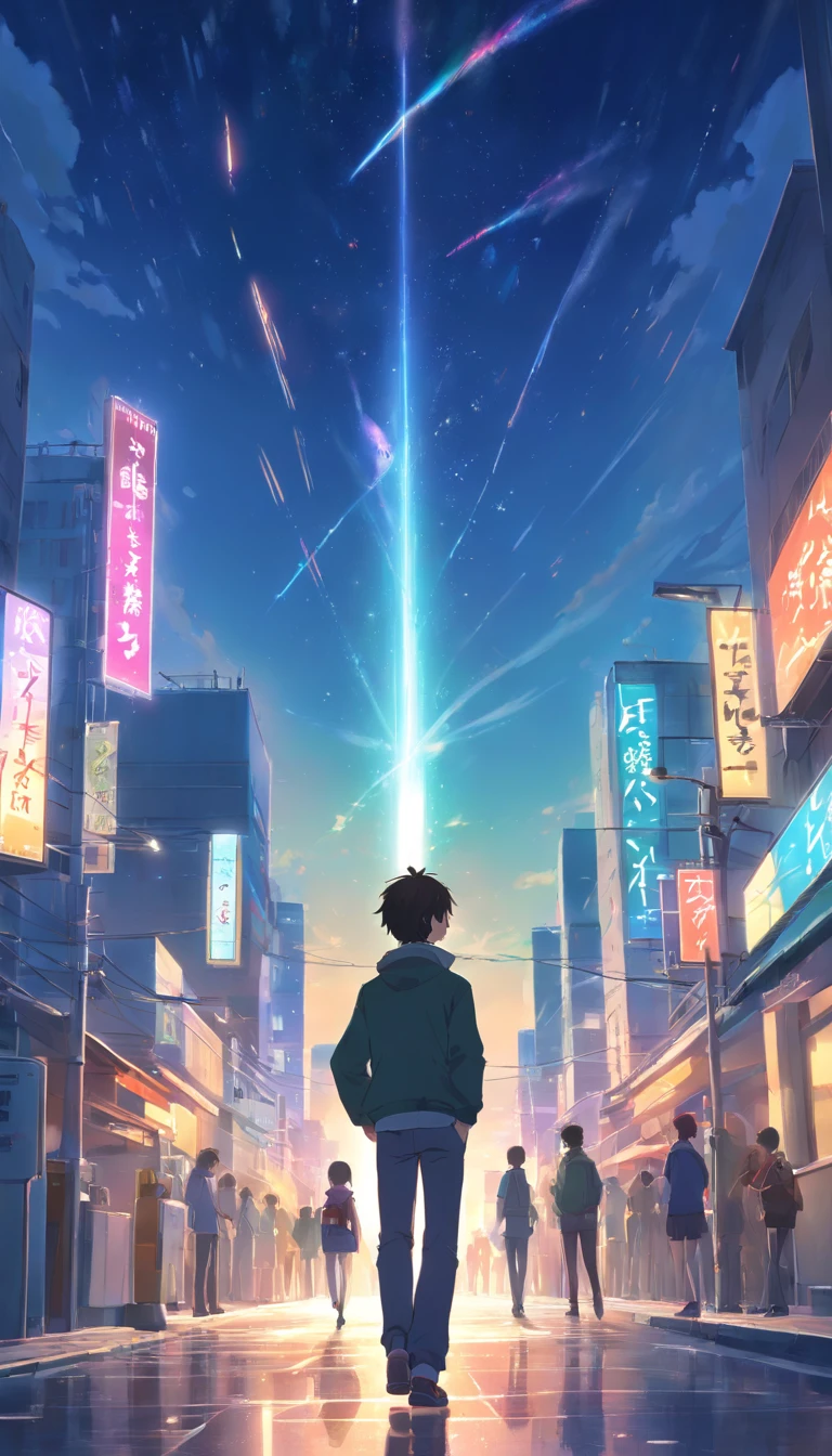 masterpiece、Adults、30Uncle of the generation、twinks、Forehead、30-years old、A dark-haired、Black jacket、Black pants、white t-shirts、Give bangs、Sticking out your forehead、twinks、Eyes drawn in detail、a handsome、Inside the city、starrysky、Mystical light、Dramatic light、Cinematic power、