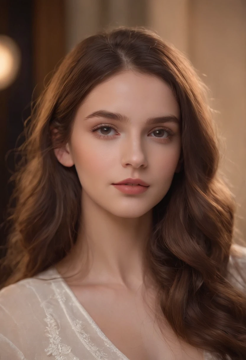 Photo of a 20-year-old European girl, .RAW, beautiful woman, (extra long wavy brown hair), (portrait), (Detailed face:1.2), (LED facial features of Detaï)), (finely detailed skin), dark skin, peau d'espagnol, avec un pull, clubbing environment, assis sur le lit, (couleur froide), humide, humide, Reflectors, (masutepiece) (proportions parfaites) (Realistic photos) (Best quality) (Detailed) photographed in a Canon EOS R5, Objectif 50mm, f/2.8, nffsw, (8k) (wallpaper) (lighting cinematic) (dramatic lighting) (mise au point nette) (complicated) mode, Du haut