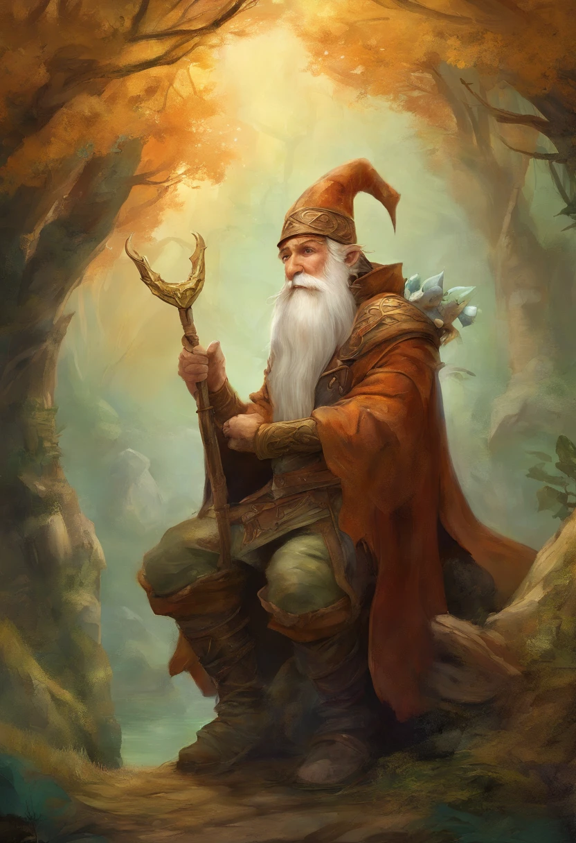 a close up of a figurine of a man with a spear, concept art by Wendy Froud, reddit, fine art, portrait of a gnome called eldon, gnome, evil alchemist gnome, a middle aged elf, gnome druid, dwarf, young half elf wizard, gnome illusionist, giving flasks to other gnomes, an alchemist gnome