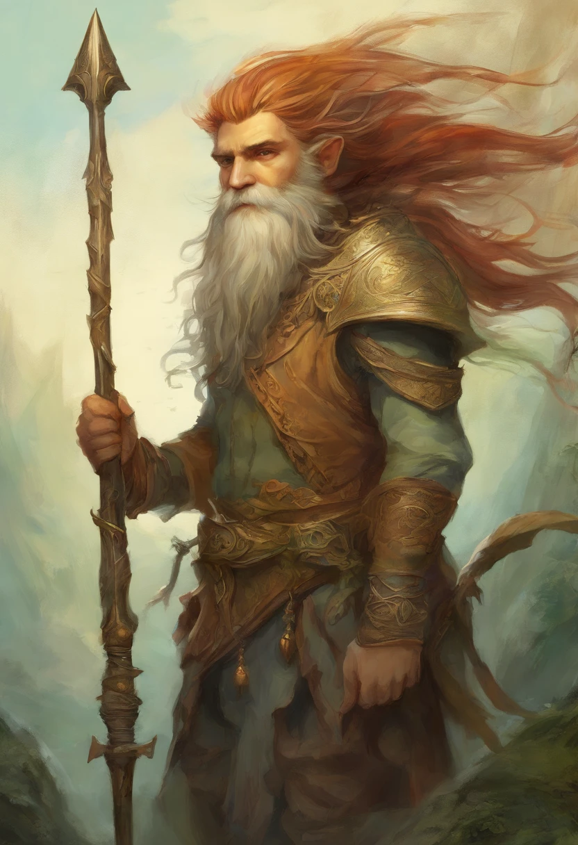 a close up of a figurine of a man with a spear, concept art by Wendy Froud, reddit, fine art, portrait of a gnome called eldon, gnome, evil alchemist gnome, a middle aged elf, gnome druid, dwarf, young half elf wizard, gnome illusionist, giving flasks to other gnomes, an alchemist gnome