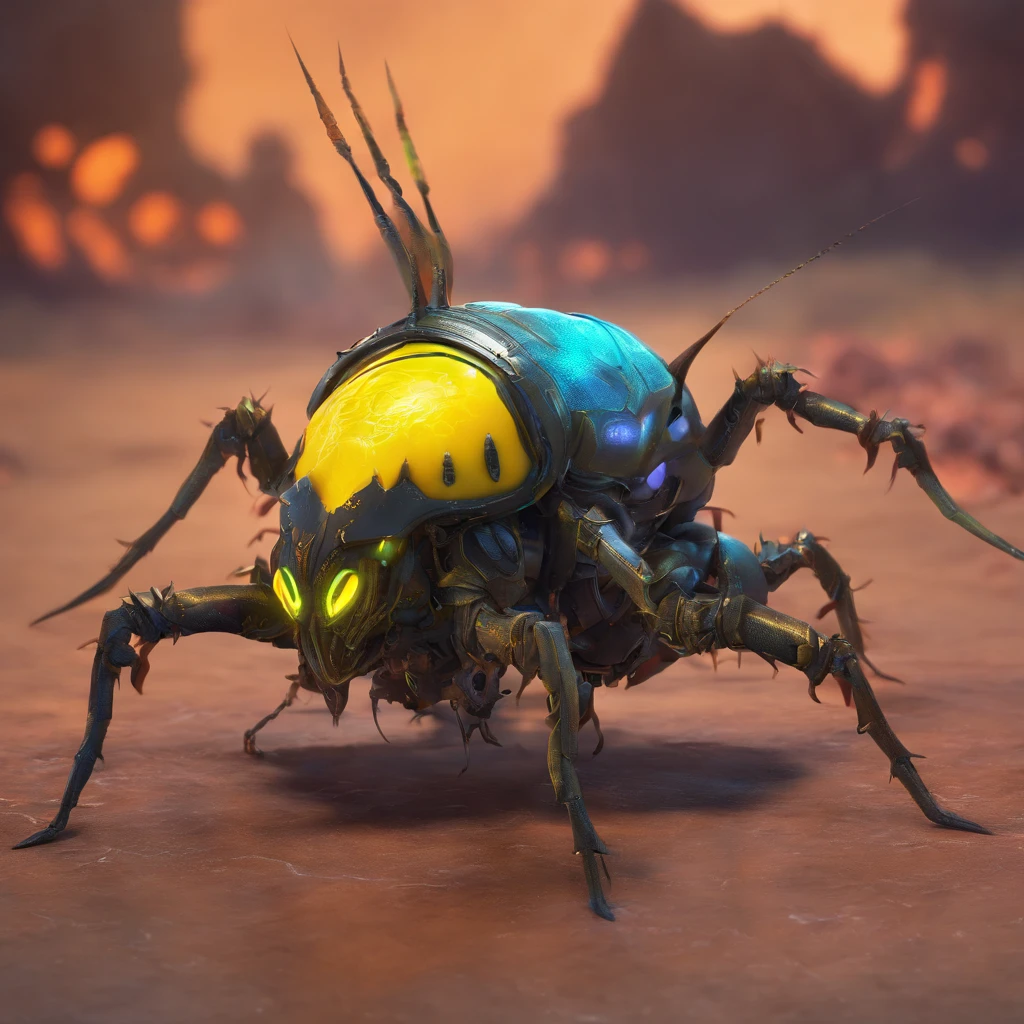 A close-up of a yellow alien bug with large fangs, zerg, Zerg StarCraft, A scene from the《StarCraft》, space insect android, insect like, Shogoth, changelingcore, Creature - Mecha face, Swarms of mutant creatures, zerg hydralisk, detailed maw, Alien biological weapons, nanotech demonic monster horror, detailed hot maw, Alien hive,Poisonous glowing bugs,