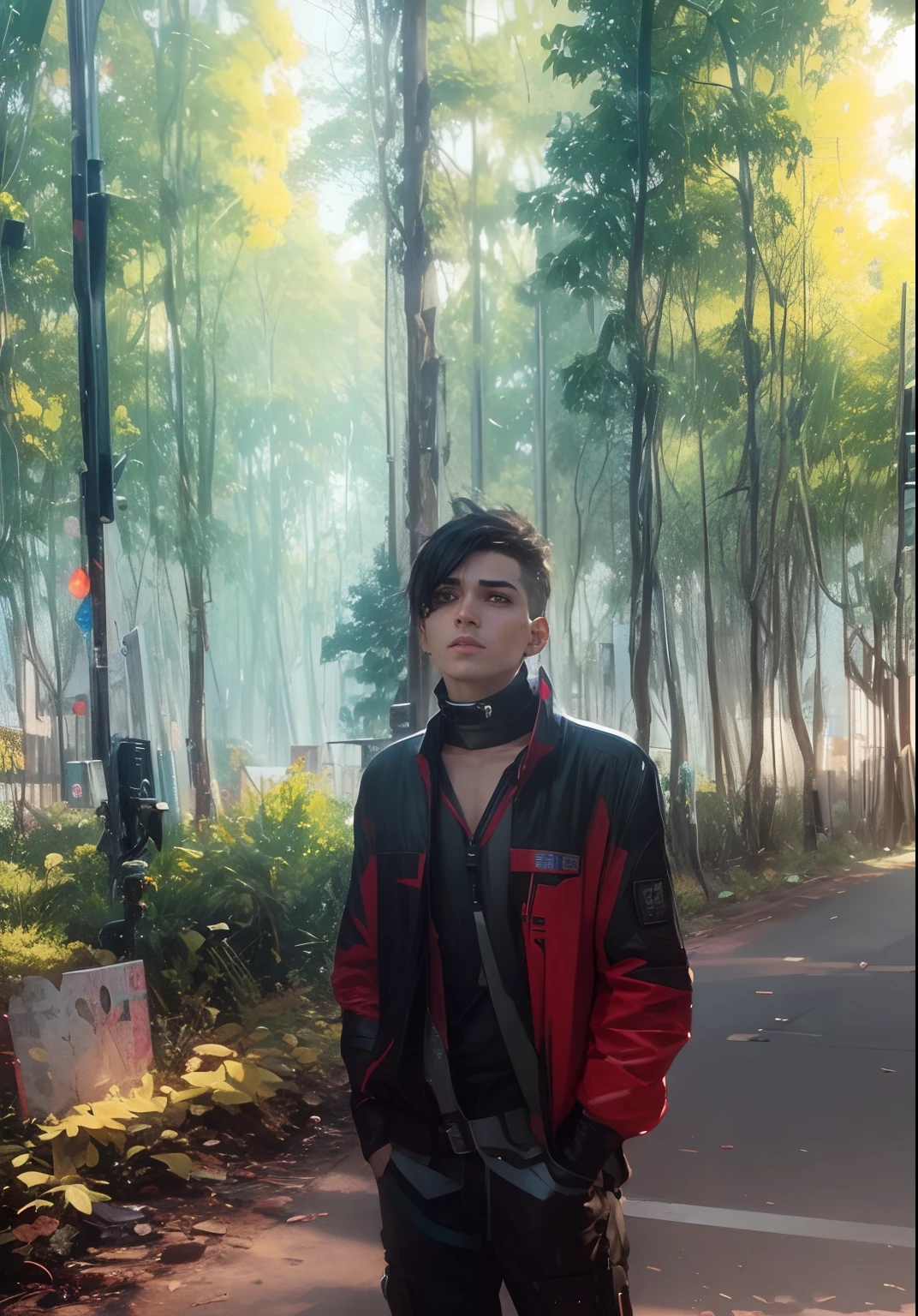 Change background cyberpunk handsome boy, realistic face, 8k, ul
