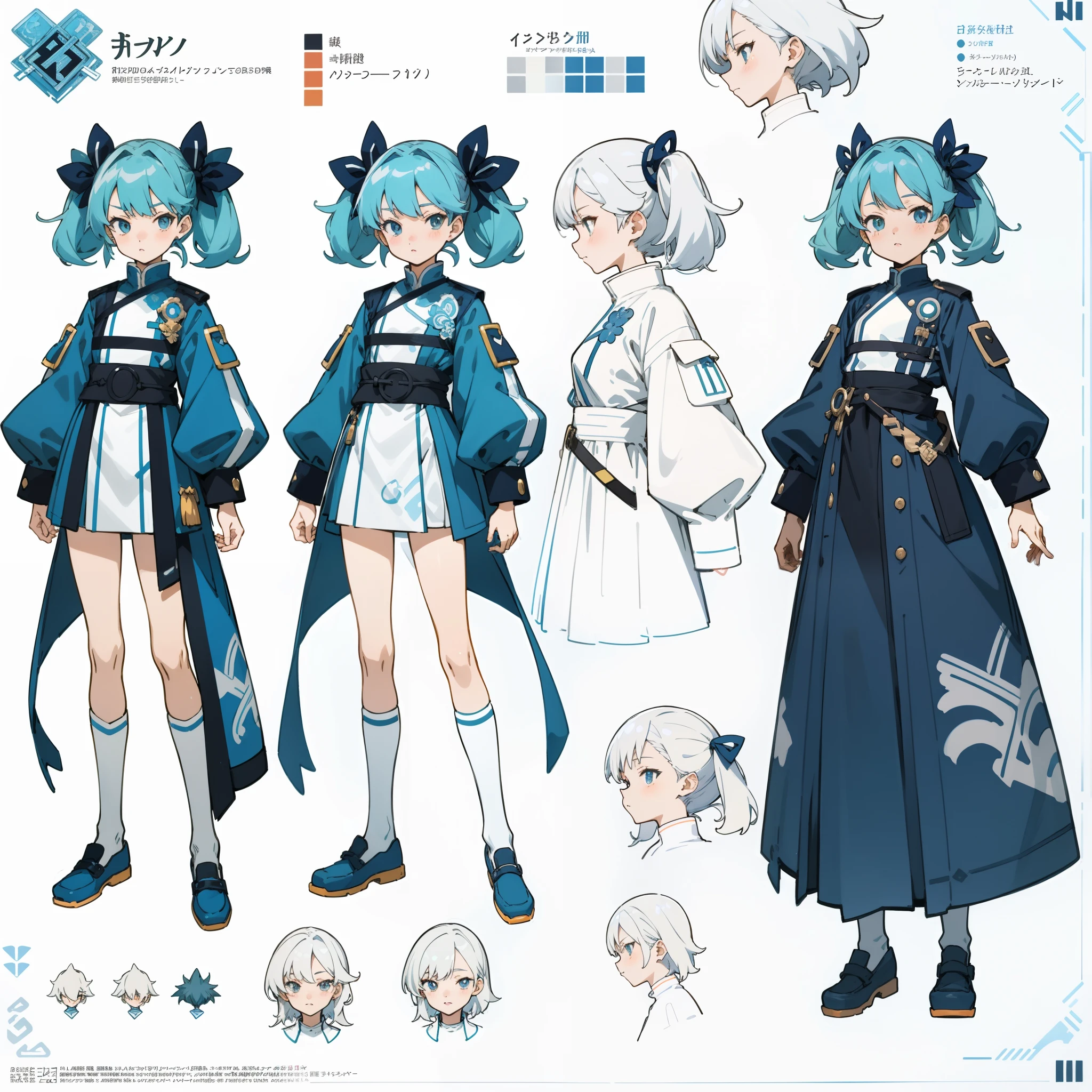 anime - style image of a character with a variety of hair and accessories, anime set style, anime character reference sheet, fantasy uniform, flat anime style, anime full body illustration, full_body!!, complete detailed body, extra detailed body, anime vtuber full body model, soft anime illustration, anime style character, clean detailed anime style,