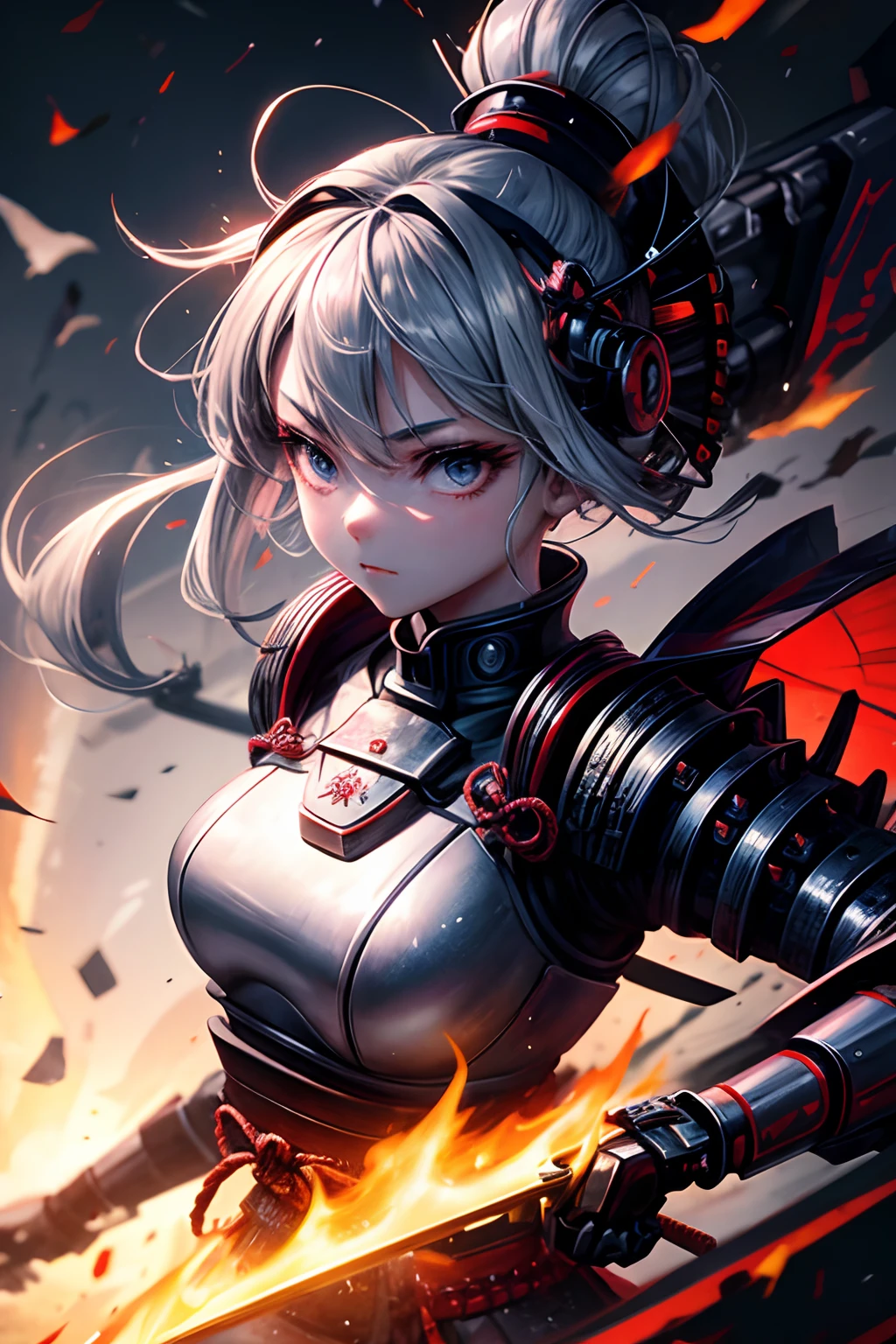 Beautiful samurai girl,Art,Samurai armor,A cyborg,ciberpunk,future,Robot arm