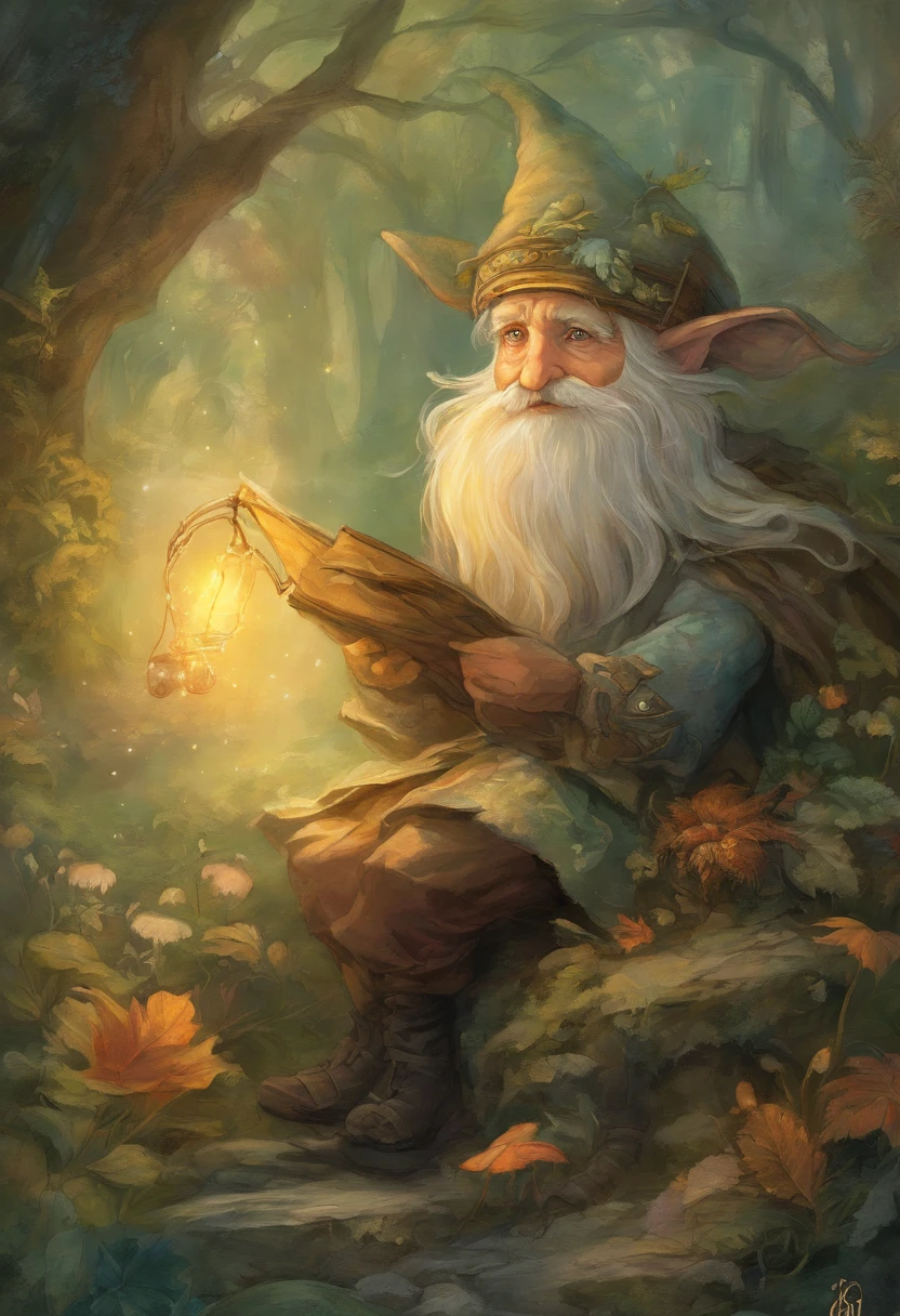 a close up of a cartoon gnome with a hat and a bag, brian froud juan gimenez, portrait of a gnome called eldon, jean - baptiste monge, brian froud style, by Tony DiTerlizzi, monge jean-baptiste monge, jean baptiste monge, by Brian and Wendy Froud
