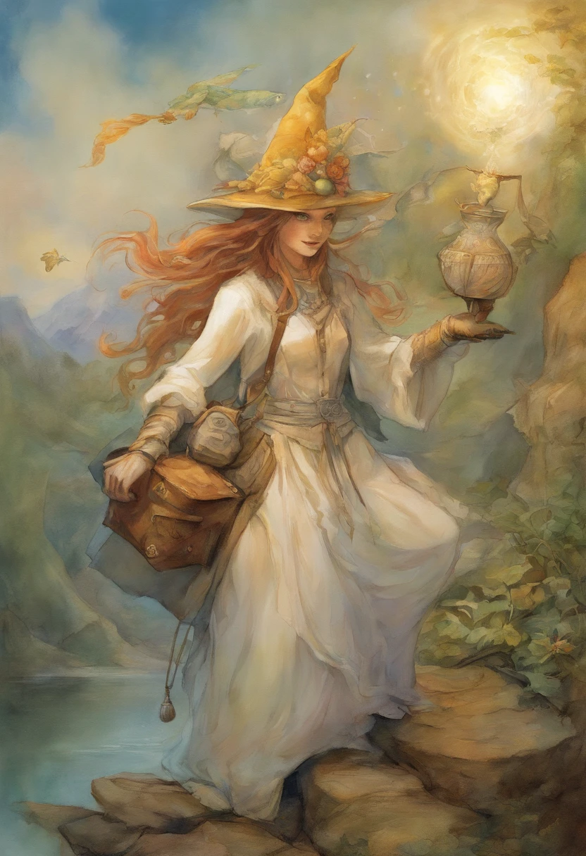 a close up of a cartoon gnome with a hat and a bag, brian froud juan gimenez, portrait of a gnome called eldon, jean - baptiste monge, brian froud style, by Tony DiTerlizzi, monge jean-baptiste monge, jean baptiste monge, by Brian and Wendy Froud