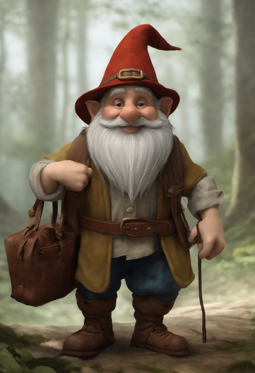 a close up of a cartoon gnome with a hat and a bag, concept art by Tony DiTerlizzi, Artstation contest winner, lowbrow, brian froud juan gimenez, portrait of a gnome called eldon, jean - baptiste monge, brian froud style, monge jean-baptiste monge, jean baptiste monge