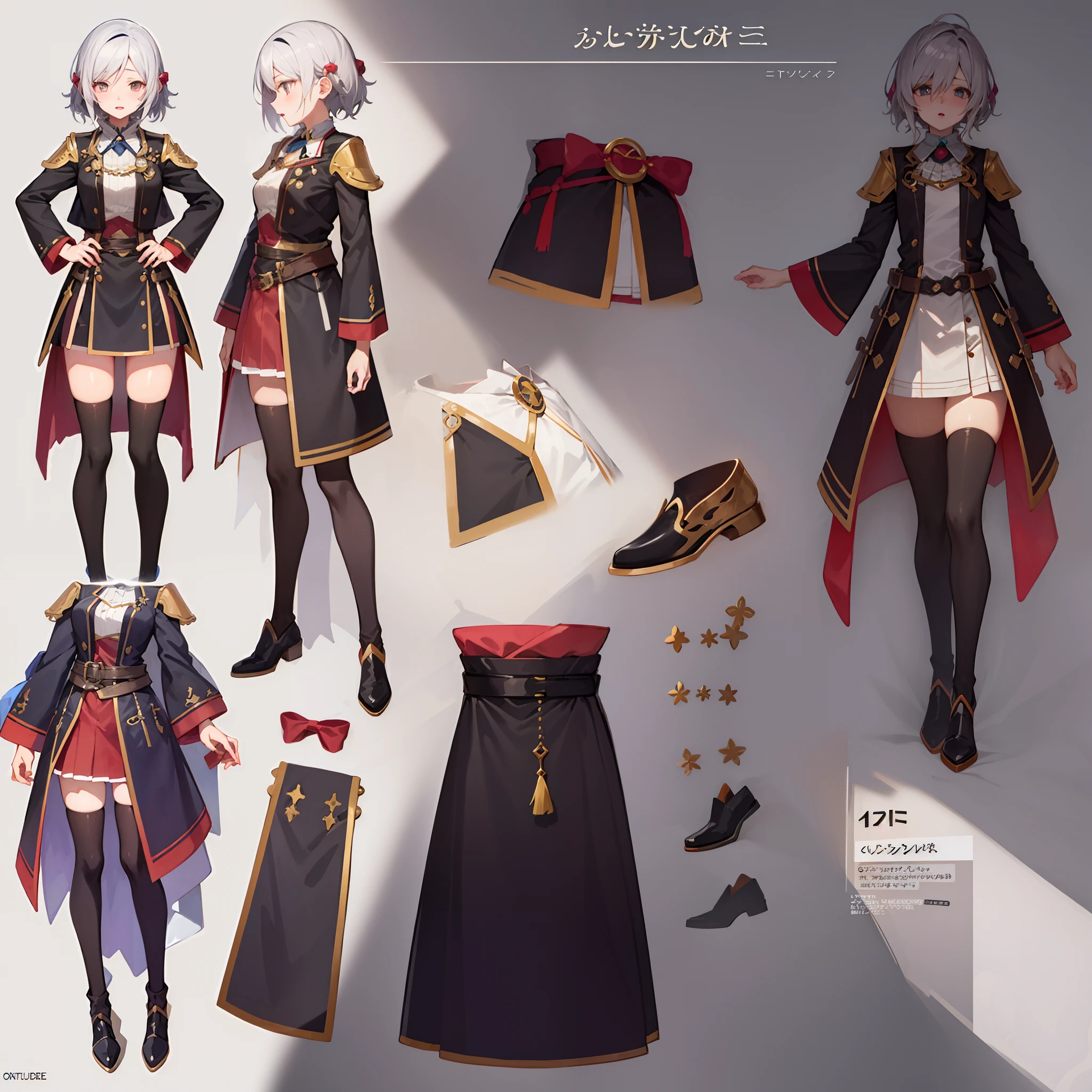 anime - style image of a character with a variety of hair and accessories, anime set style, anime character reference sheet, fantasy uniform, flat anime style, anime full body illustration, full_body!!, complete detailed body, extra detailed body, anime vtuber full body model, soft anime illustration, anime style character, clean detailed anime style,