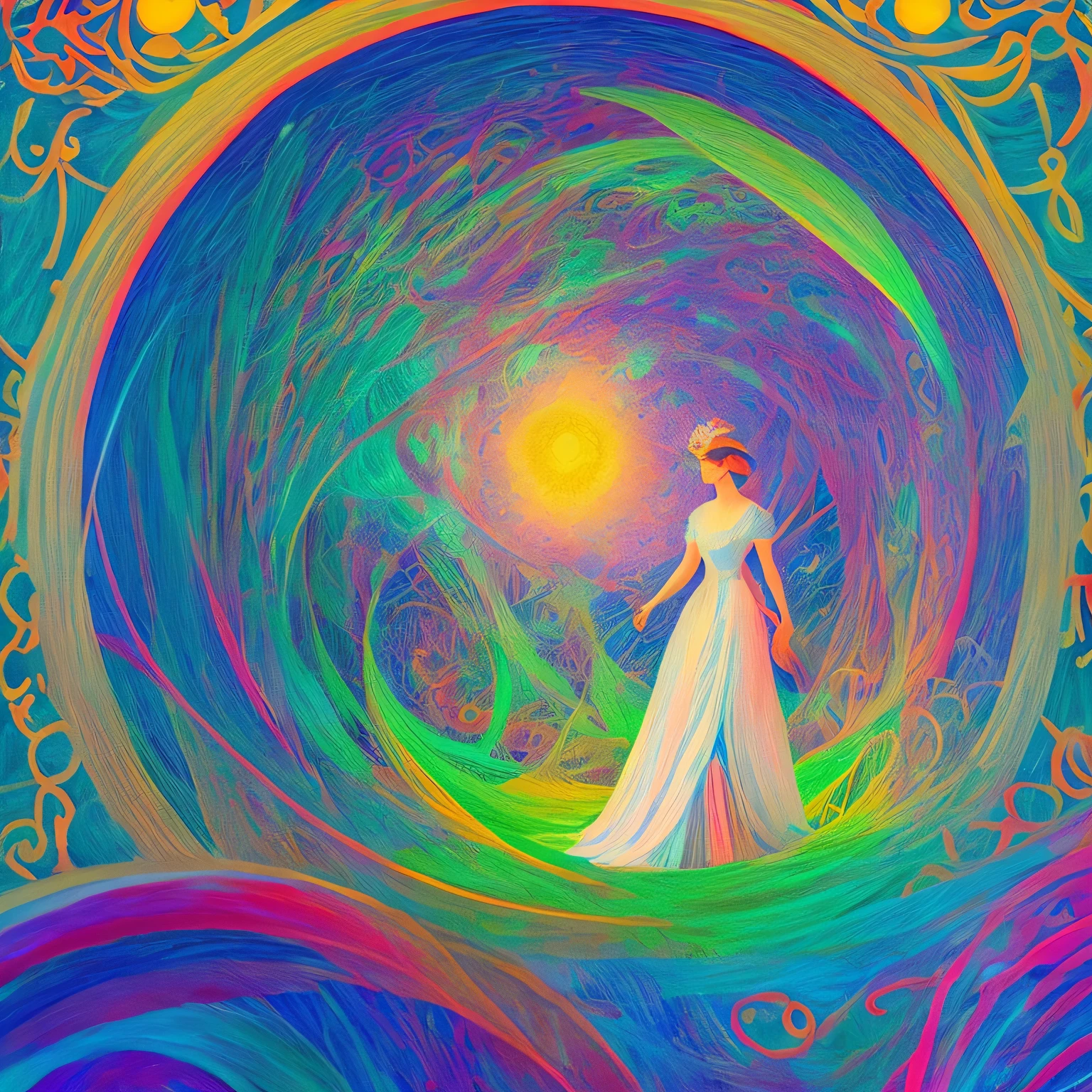 Amid the soft glow of neon lights, a reimagined version of Monet's "Woman with a Parasol" comes alive. This time, the gentle and ethereal touch of Impressionism meets the vivid and energetic vibes of the modern era.
The woman, traditionally depicted strolling through a sunlit field, now stands against an abstract, luminescent background. Her flowing dress and cascading hair are rendered in hues of neon pink and electric blue, illuminating her silhouette. The parasol, once a shield against the sun, now reflects vibrant neon colors, creating a surreal aura around her.
Her every step leaves a shimmering trail, echoing the brush strokes Monet was famous for, but with the luminescence of neon. This juxtaposition brings forth a sense of nostalgia wrapped in the novelty of contemporary art.
By bringing together the old and the new, this visualization captures the timeless beauty of Monet's masterpiece while introducing it to the electrifying world of neon artistry. An ode to the past, yet a nod to the future.