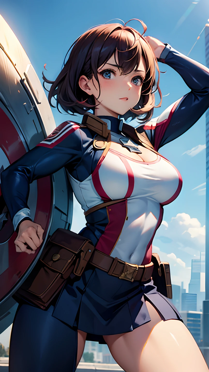 Woman body set large breasts、captain USA Costume Dress,active pose,SHIELD