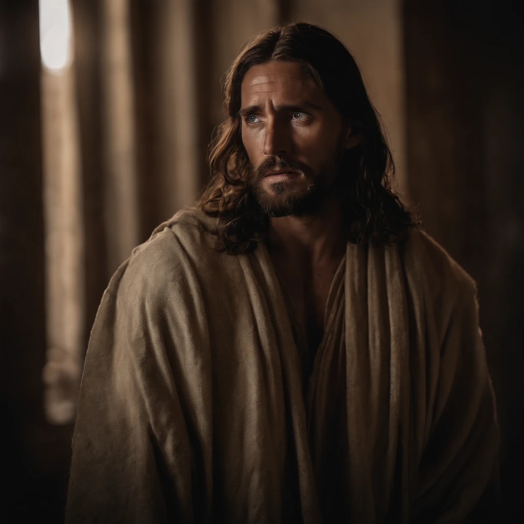 face of Jesus Christ looking with tears in his eyes.