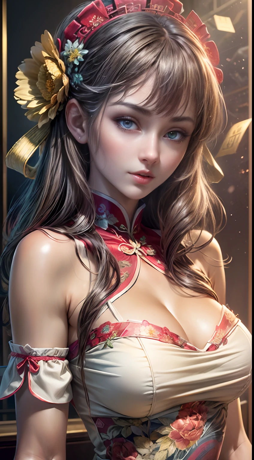 (Best quality, Masterpiece, Extremely detailed CG, Game CG:1.5), full bodyesbian,1 girl,An extremely delicate and beautiful girl, Extremely detailed eyes and face, beautiful detailed glow,Lagasprín，on cheongsam，Medium breast, illustration, Cinematic lighting, Best shadow,(White background:1.3)