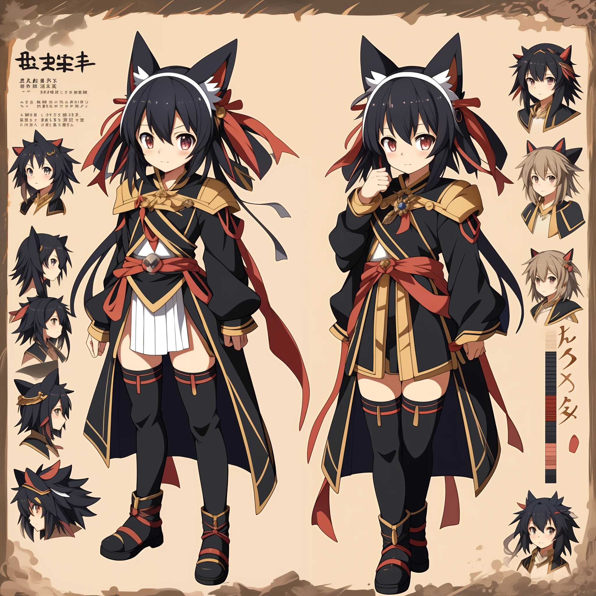 anime - style image of a character with a variety of hair and accessories, anime set style, anime character reference sheet, fantasy uniform, flat anime style, anime full body illustration, full_body!!, complete detailed body, extra detailed body, anime vtuber full body model, soft anime illustration, anime style character, clean detailed anime style,