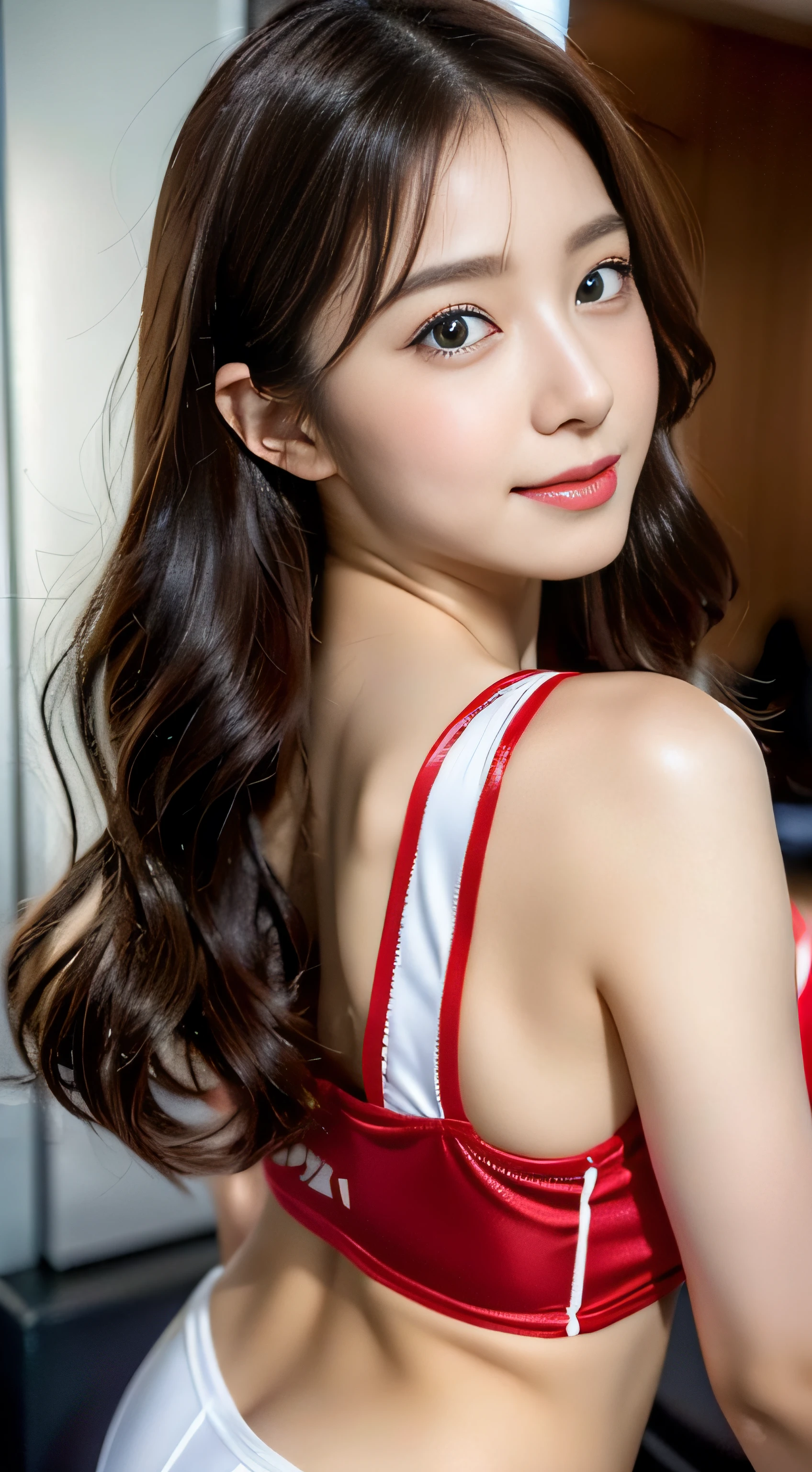 (((32K,very high res, high detailing, highly accurate,Masterpiece Girl 1))),Raw photo & realistic atmosphere,beautiful dark blue eyes,Detailed mouth,Glossy lips,Detailed eyebrows,Soft white skin that shines with every detail,,Eyes drawn in detail、Very beautiful eyes with azure eyes,Detailed lips、Very beautiful face,Very well-formed face、Lifelike face,shiny beautiful lips,Beautiful eyebrows,Infinite reality,Best design,(Insanely cute Japan girl,Healthy style,Beautiful breasts with big breasts,Very cute beautiful girl,Little GirlBest Natural Makeup,Japanese ido,Korean Idols,Japan Cheer Girl,Korean Cheergirls,Moist eyes,Dark beautiful eyes,Beautiful butt,beauty legs,,camel's foot,,Skinny Fingers,Detailed beautiful legs:1.3),超A high resolution、,Natural and realistic face,Back lighting,Pure eyes are too cute,(((photorealisim))),Reality Live Action,(Simple piercing,Glossy nail art:1.1),(Straighten your bangs with shiny red hair,独奏,natural make up:1.3),(Full Body Costume Display,Photograph the whole body,Colorful and sexy bikini costume in silver and red, Black, Yellowish-white tones in high-detail design,Sexy cheergirl costume with a lot of exposure,Cheerful and sexy cheergirls,High Definition High Definition Very Beautiful Cute 17 Year Old CheerLocker Room Everyone,hair pin,hair adornments,hairaccessories,micromini skirt,facing back,Leaning forward、We wish you good luck,Bend forward,Show me your ass on all fours,Beautiful back view,:1.5)