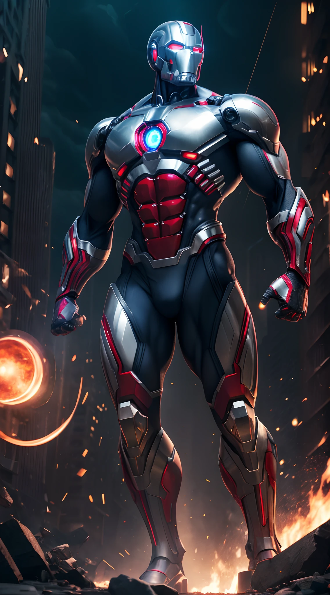 Ultron super strong, muscular, ABS, Bodybuilder, 35mm lens, photography, ultra details, HDR, UHD,8K