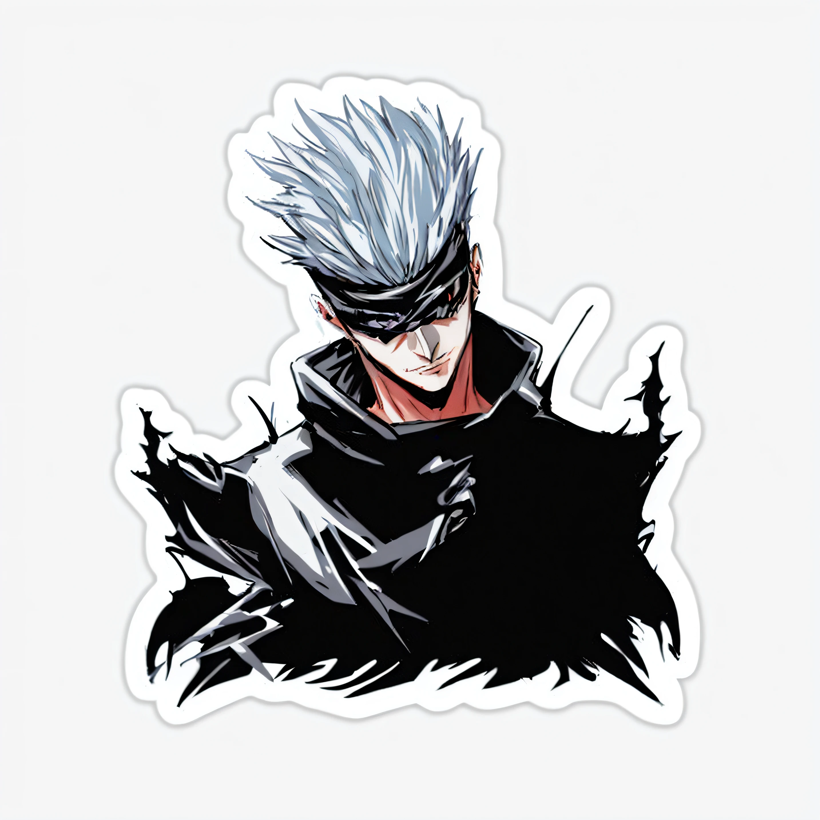 Black and white anime character with blue hair and black cape, Anime Artstyle Trigger, Vector sticker, Ken Kaneki, vergil, a silver haired mad, kaneki ken, Son of Sparda, Minimalist sticker, pin on anime, Virgil from the movie "The Devil Can Cry", jujutsu kaisen, Killua Zoldik Black Hair, key anime art