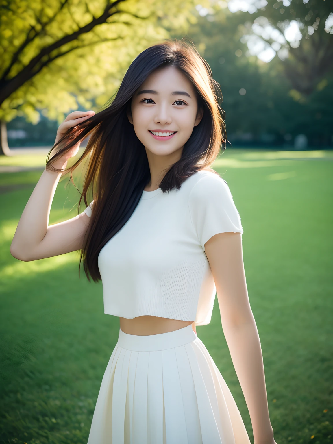 best qualtiy,tmasterpiece,超高分辨率,(真实感:1.4),RAW photogr,1girll,long whitr hair,Face Highlighting,Pure,Girly,Flushing,18yr old,18-year-old smiling female classmate,Pure,Innocent,(best qualtiy,8K,tmasterpiece:1.3),Goose egg face,being thin,largeeyes,long eyelasher,Exquisite(live-action realistic style),Star-like eyes,Ultimate face,Photorealistic light and shadow,Clear facial features,Milky white skin,Fair skin, highdetailskin, Realistic skin details, Visible Pore,(Super detail),(perfect bodies:1.1),long whitr hair,(dynamicposes),((Dynamic background((volumettic light:1.3)),huge tit(1:1.3),standing in grassy field,Short white floral skirt,school ground,Old building,Tall plane tree,Free,liberta
