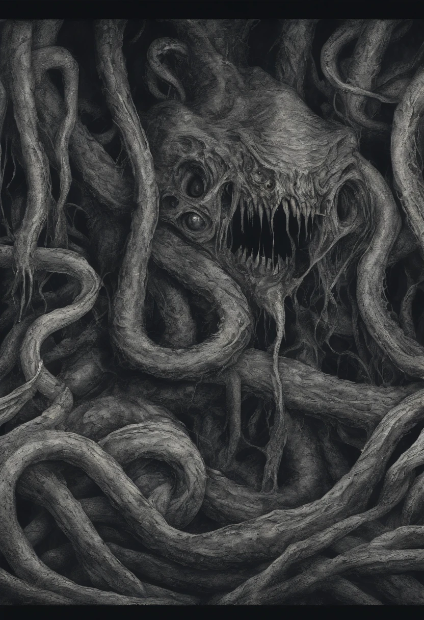 portrait of a Cthulhu,   junji ito style,horror,manga, simple background, lovecraft, <lora:itoStyleLycoris:0.75>