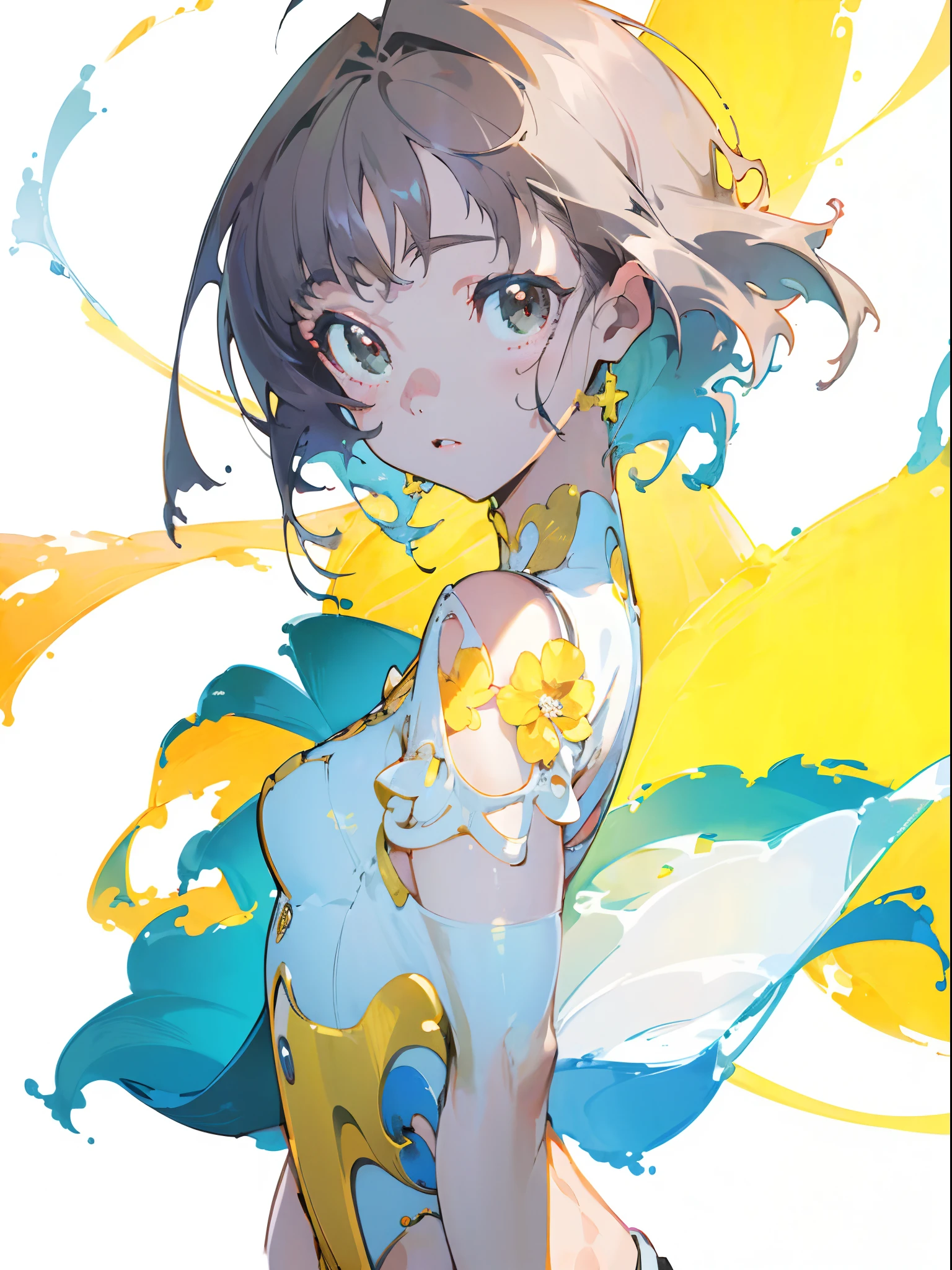 1girll, 独奏, No clothes,No pants,, tmasterpiece, Best quality at best, realisticlying, ultra - detailed, (shiny skins,), looking at viewert, with short black hair,