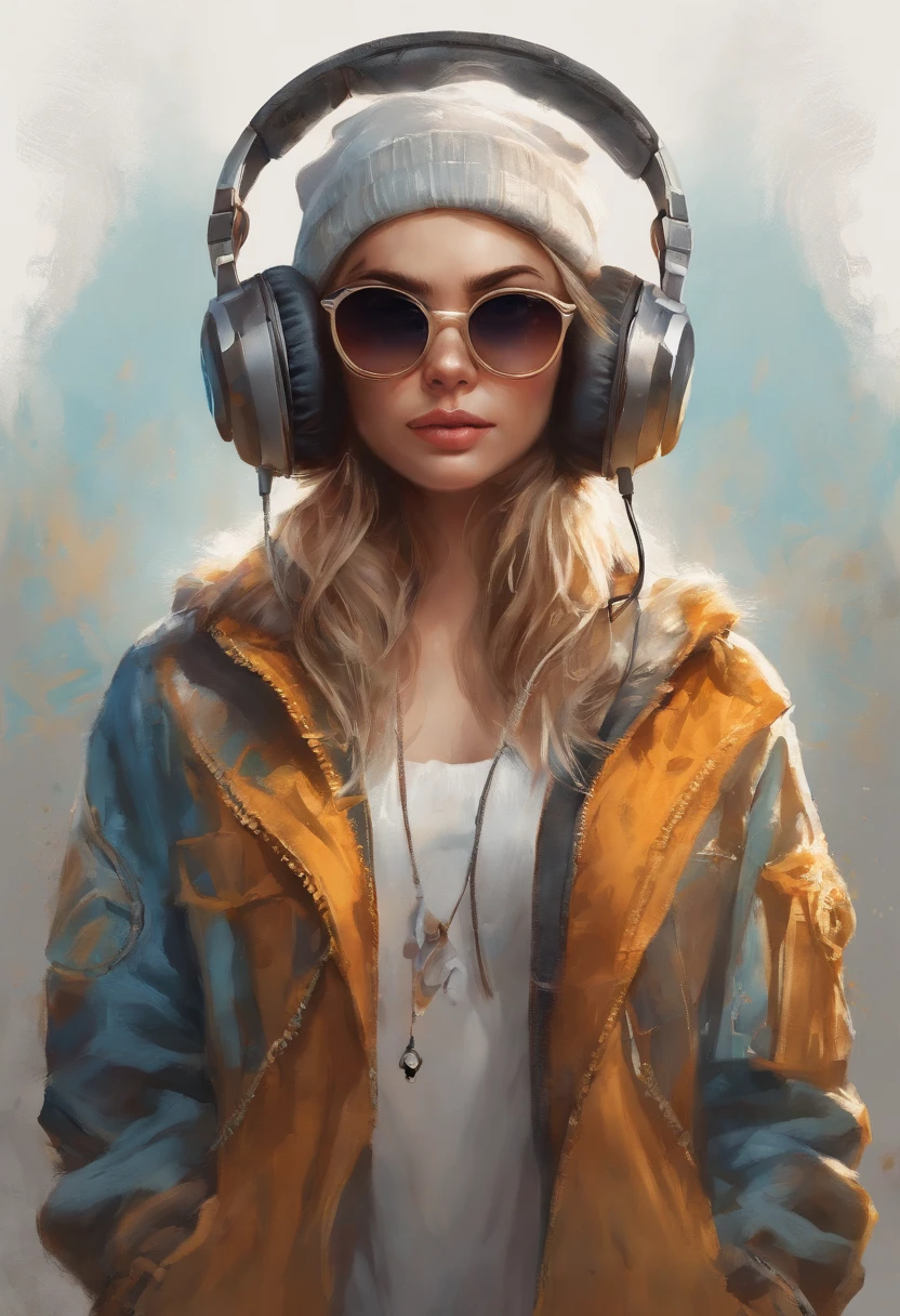 Perfect centering, Cute mouse, Wear a student team jacket, Wearing sunglasses, Wearing headphones, cheerfulness, Standing position, Abstract beauty, Centered, Looking at the camera, Facing the camera, nearing perfection, Dynamic, Highly detailed, smooth, Sharp focus, 8K, high definition resolution, illustration, Art by Carne Griffiths and Wadim Kashin, White background pixar style