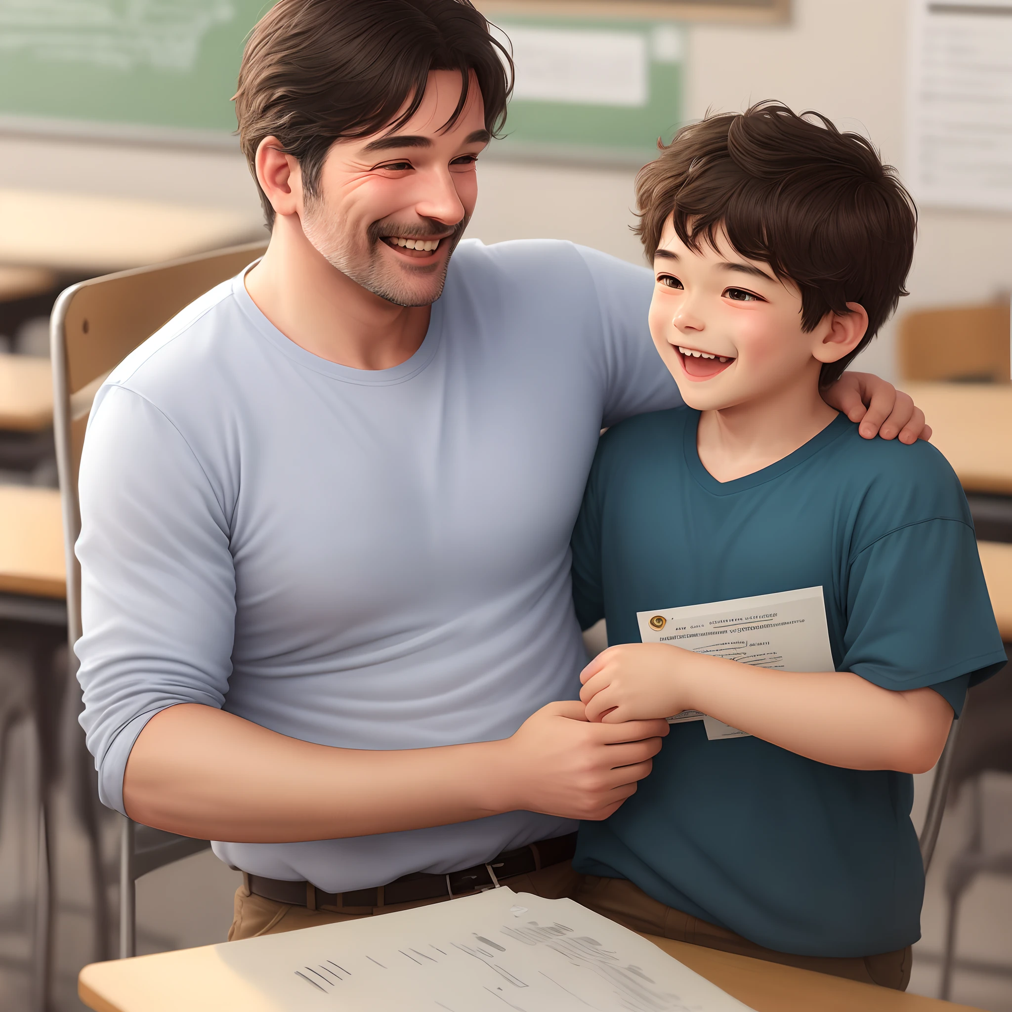 A very happy father with his son who obtained the best grade in class