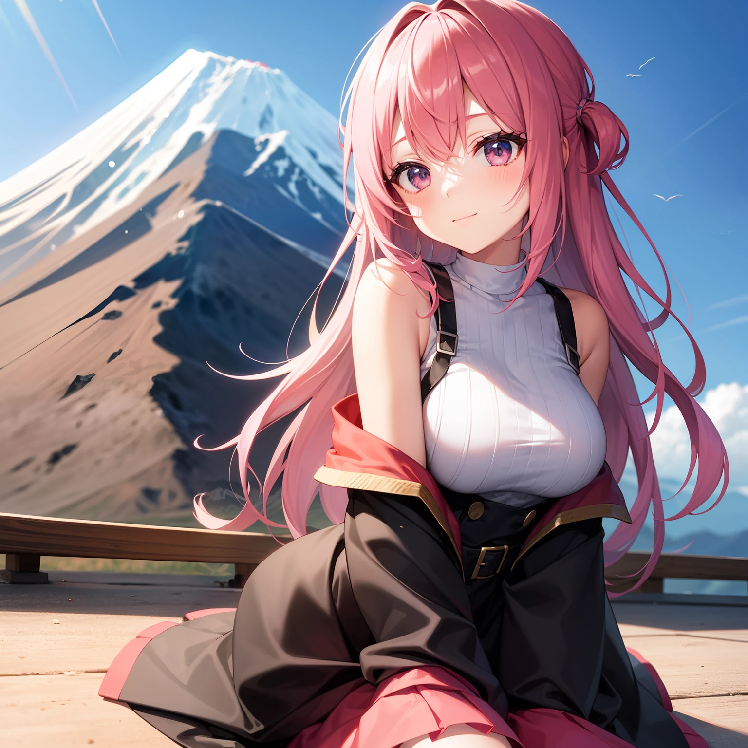1girl in,Pink hair,The summit of Mt. Fuji