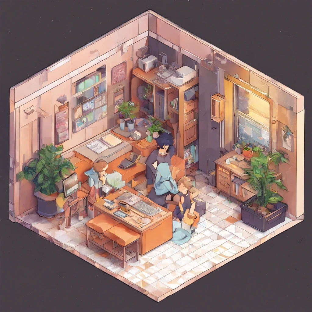 A close up of a person sitting at a desk in a room - SeaArt AI