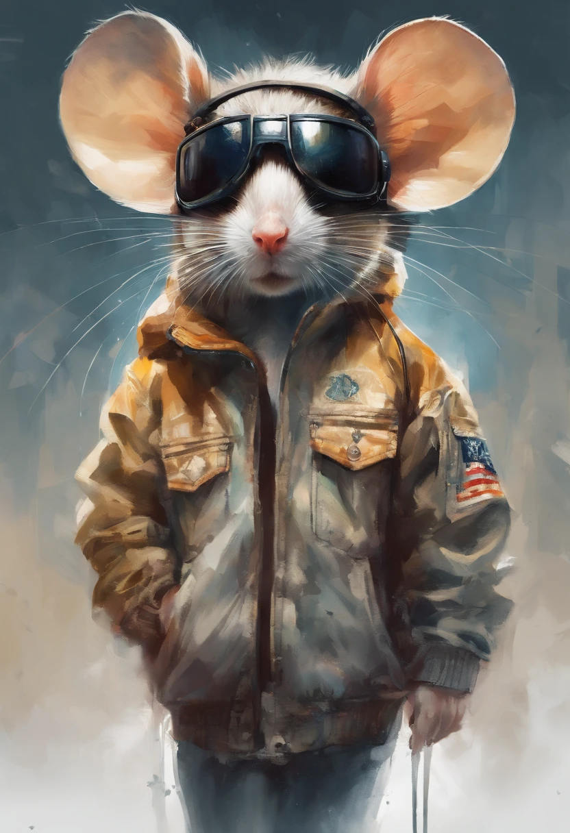 Perfect centering, Cute mouse, Wear a student team jacket, Wearing sunglasses, Wearing headphones, cheerfulness, Standing position, Abstract beauty, Centered, Looking at the camera, Facing the camera, nearing perfection, Dynamic, Highly detailed, smooth, Sharp focus, 8K, high definition resolution, illustration, Art by Carne Griffiths and Wadim Kashin, White background