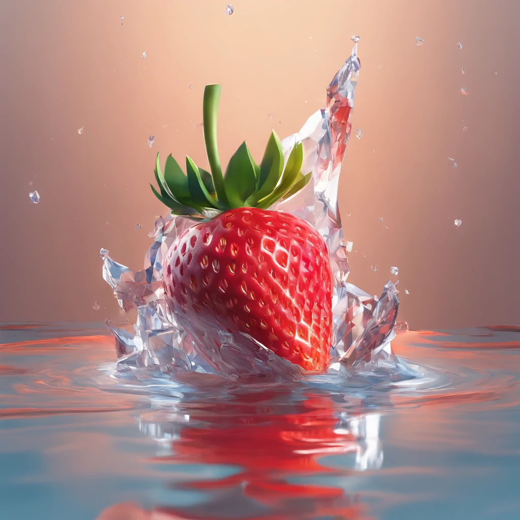 cinematic RAW photo,foto ultra real,Ultra foto Realsisim,Digital SLR,soft lighting,Product photo of 5 strawberries falling into the water、Drippy、Splash clear liquid、water bloom,dynamic compositions,(master part) (best quality) (circunstanciado) (Cinematic lighting) (foco nítido) (intrincado), master part, best quality, ultra-highresolution, 8k UHD