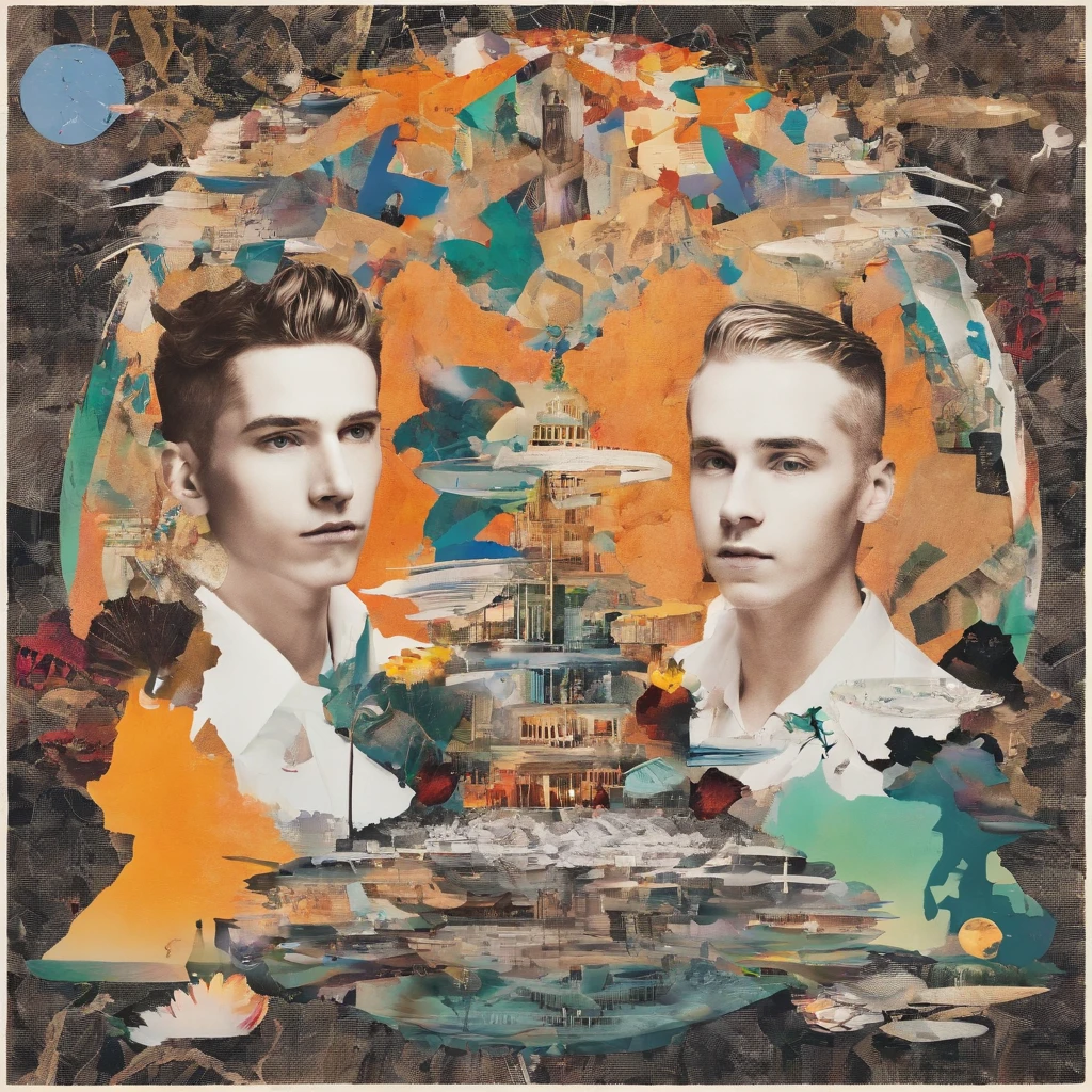 Two boys with sound hair，Oversized scenes，Creation，top-quality，best qualityer，2guys, Two boys，on both sides，Float around the center